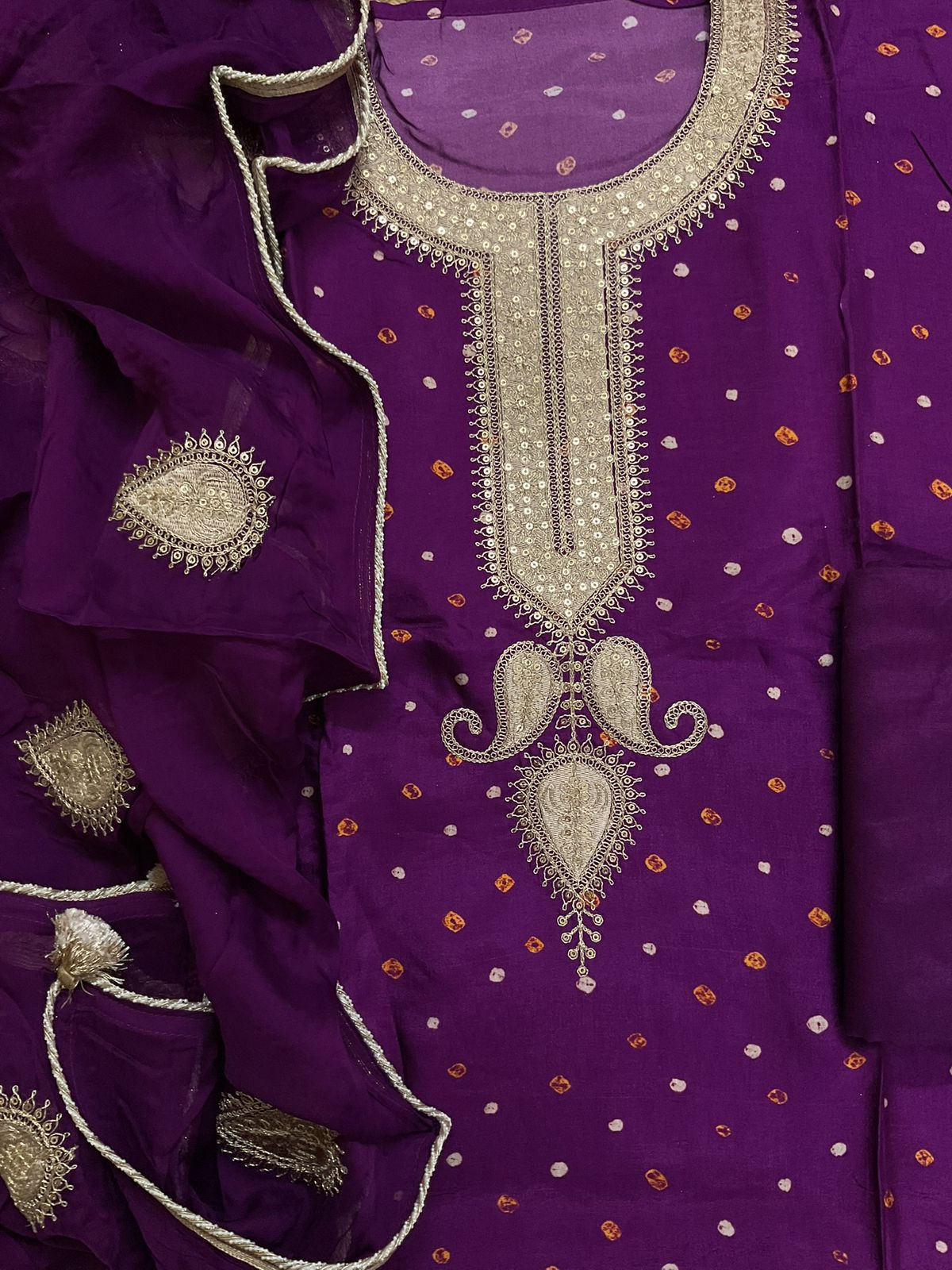 Soft Dola Silk Printed Embroidered Suit - Violet