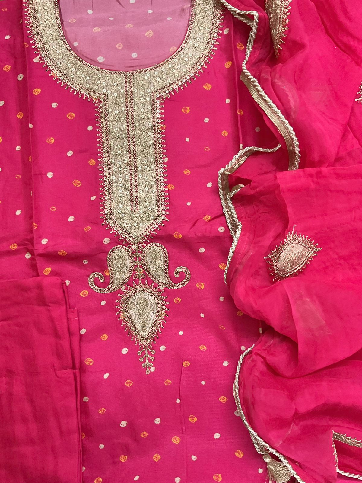 Soft Dola Silk Printed Embroidered Suit - Pink