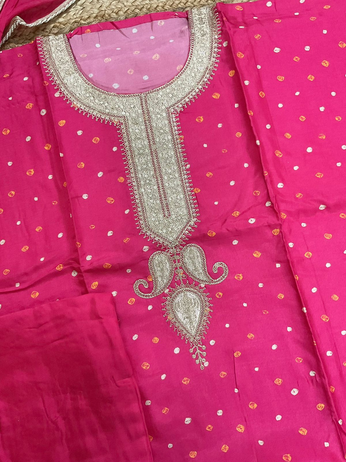 Soft Dola Silk Printed Embroidered Suit - Pink