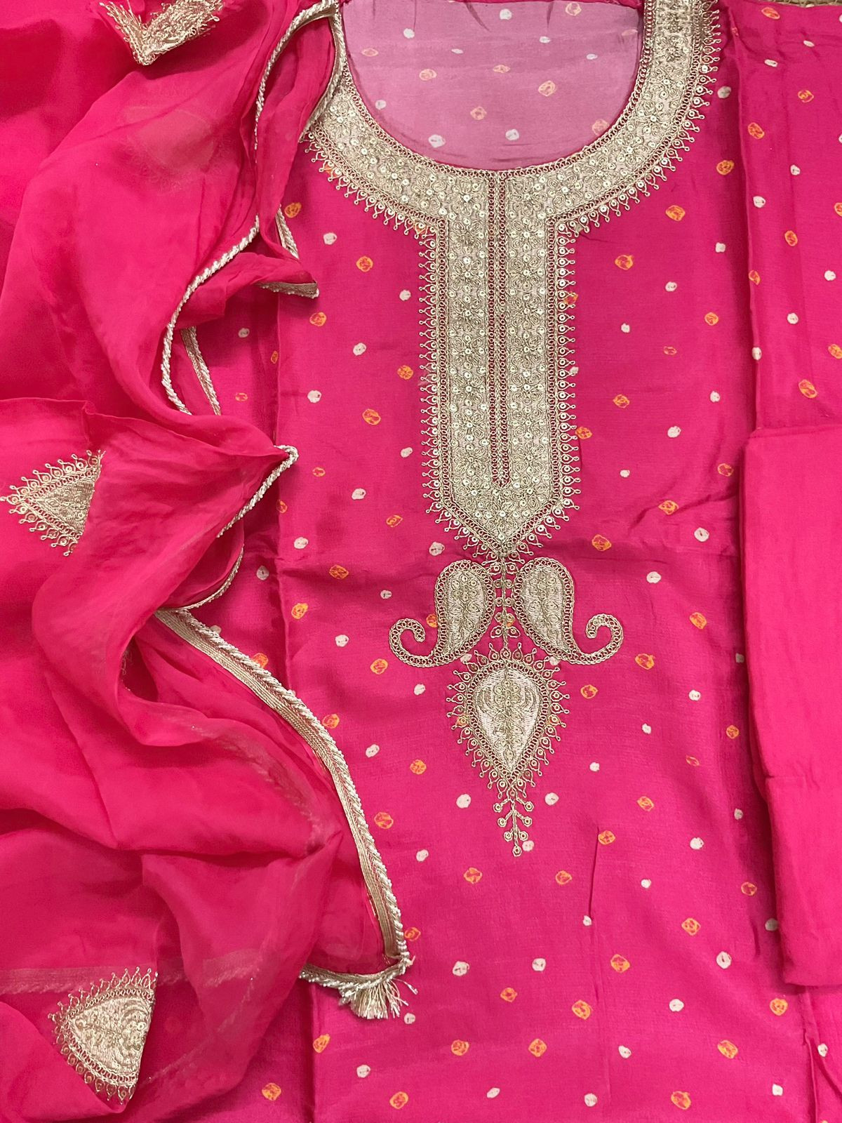 Soft Dola Silk Printed Embroidered Suit - Pink