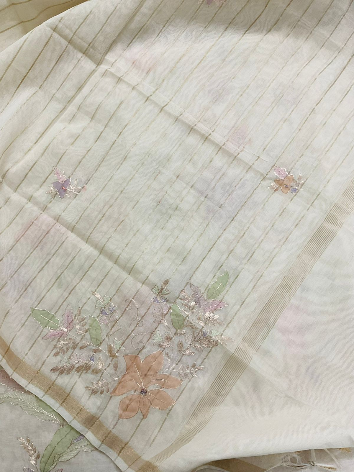 Pure Chanderi Embroidered Suit - Off White