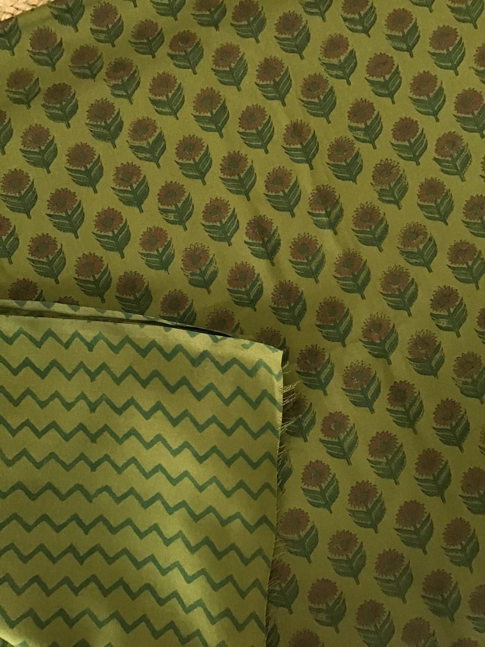 Soft Woollen Slub Silk Block Printed Suit - Green