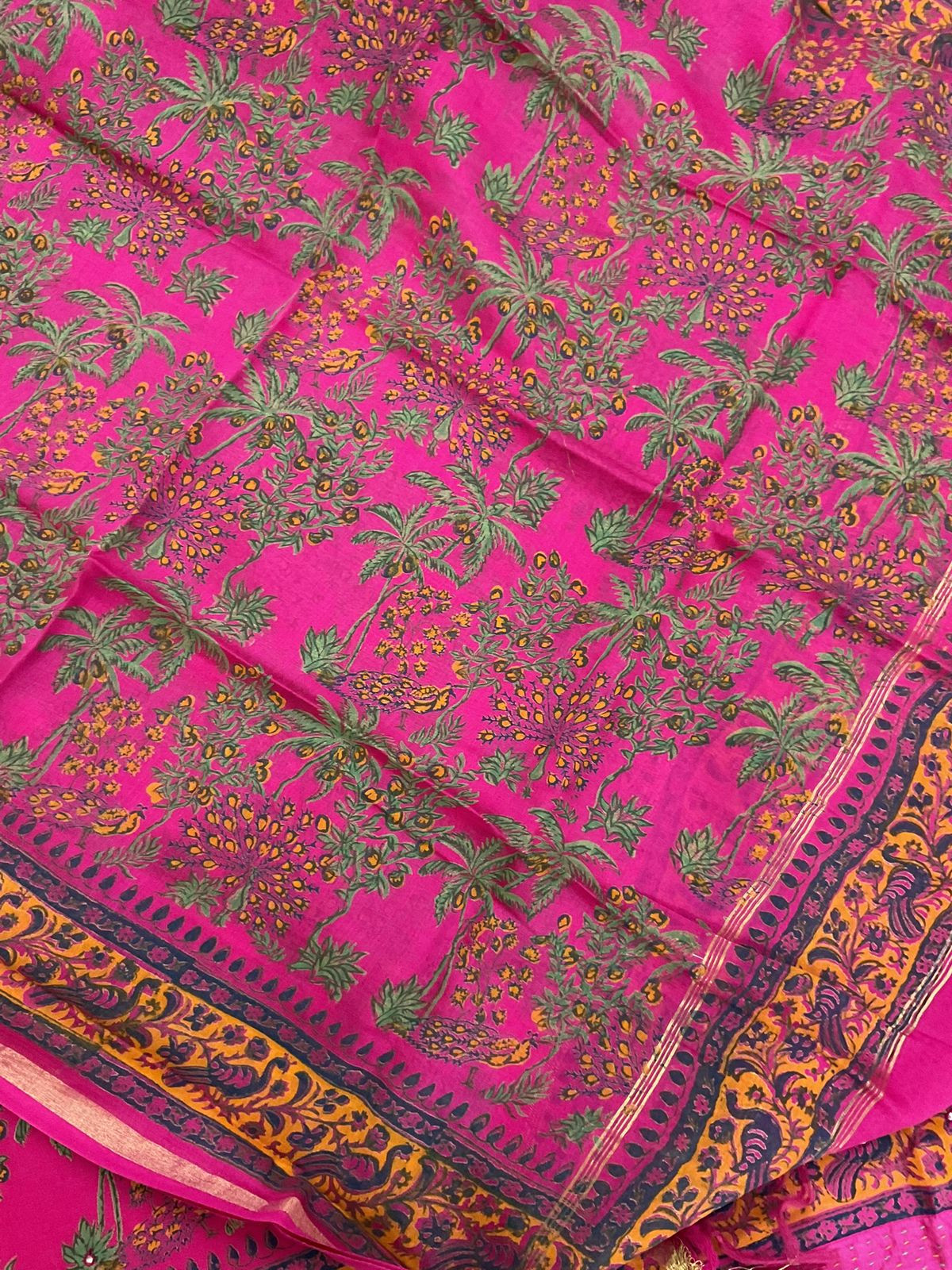 Pure Chanderi Printed Embroidered Suit - Pink