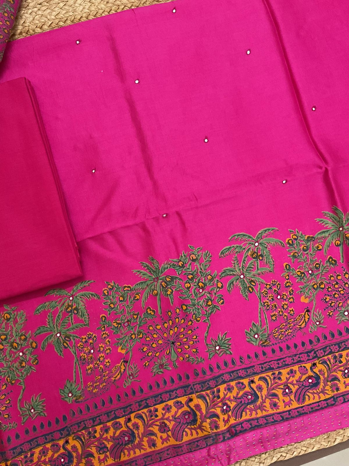 Pure Chanderi Printed Embroidered Suit - Pink