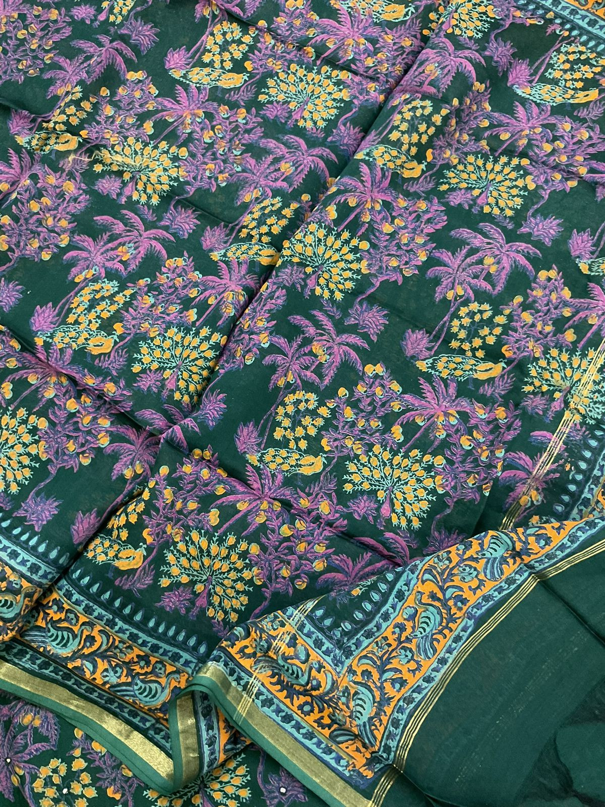 Pure Chanderi Printed Embroidered Suit - Green