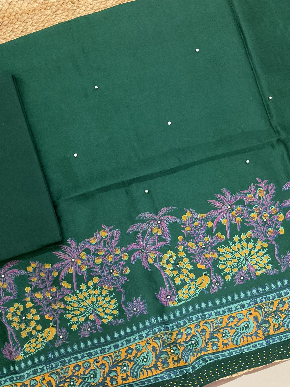 Pure Chanderi Printed Embroidered Suit - Green