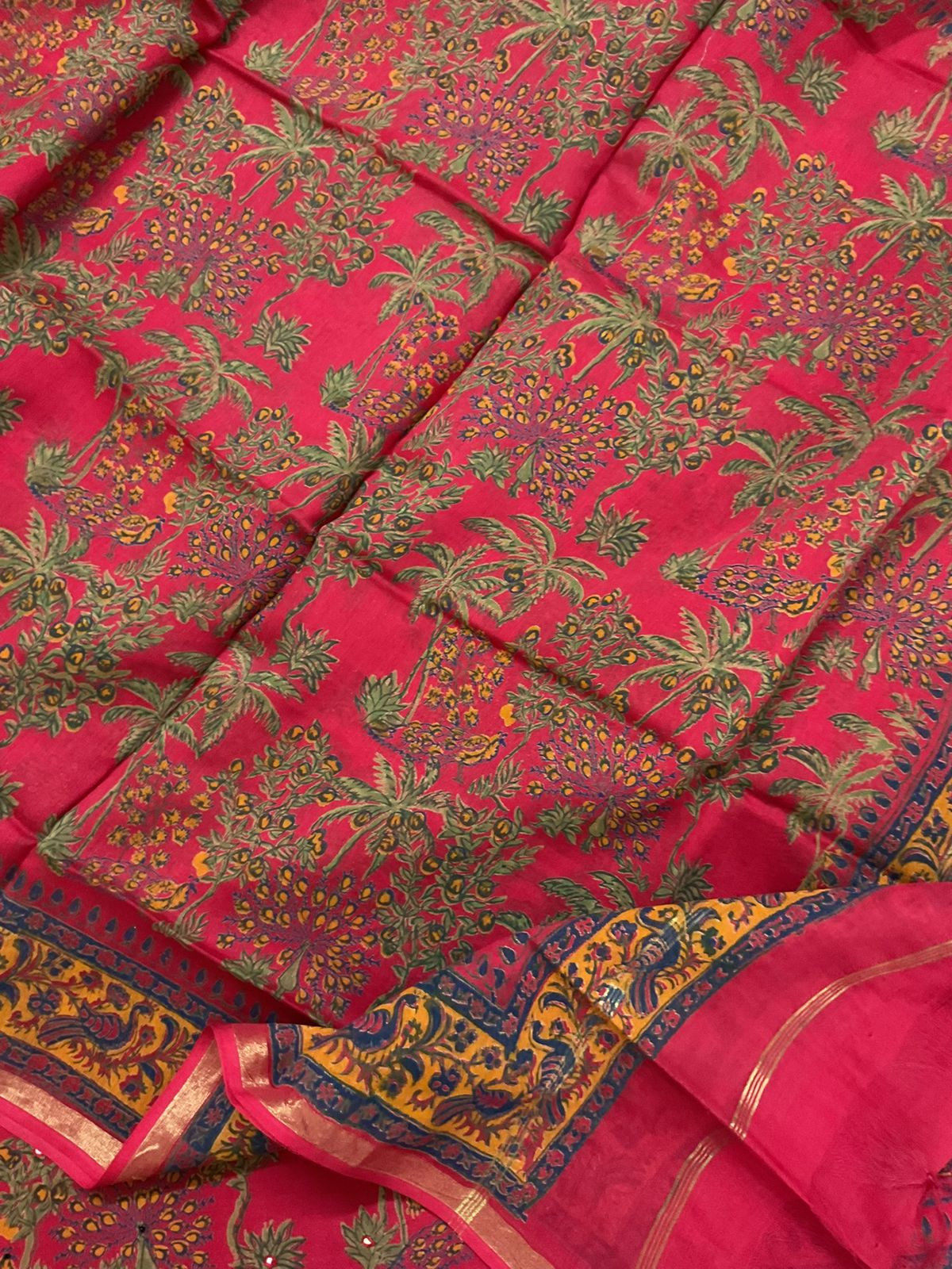 Pure Chanderi Printed Embroidered Suit - Red
