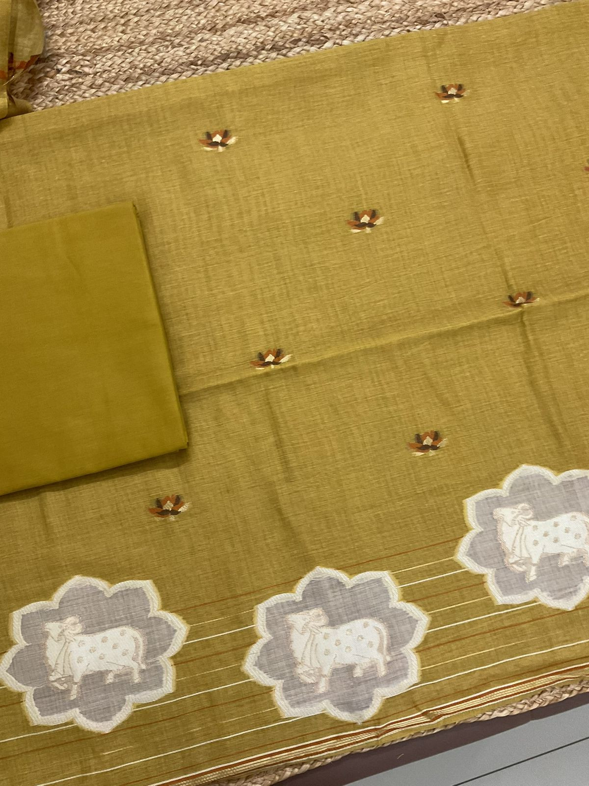 Pure Slub Chanderi Jamdani Weaved Suit - Mustard