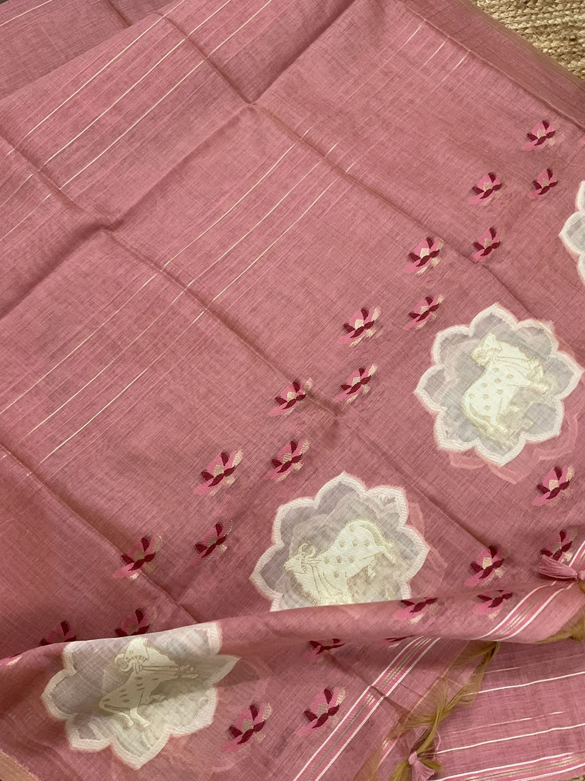 Pure Slub Chanderi Jamdani Weaved Suit - Pink