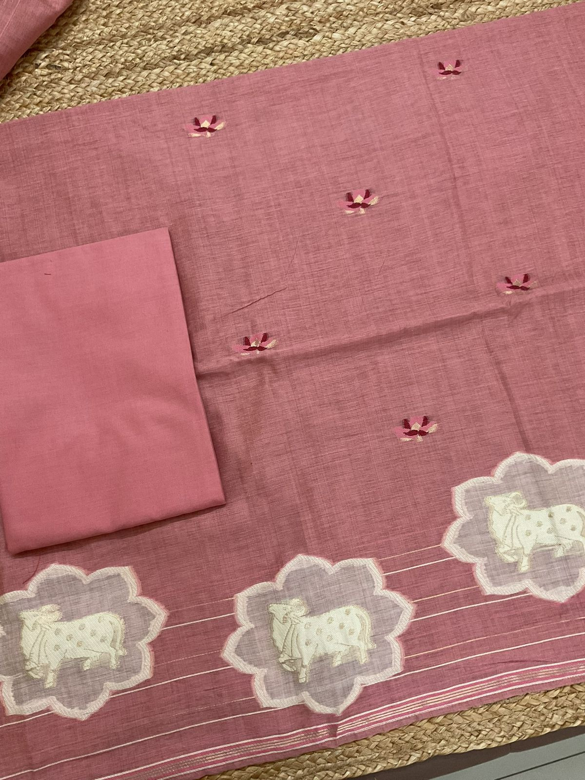 Pure Slub Chanderi Jamdani Weaved Suit - Pink