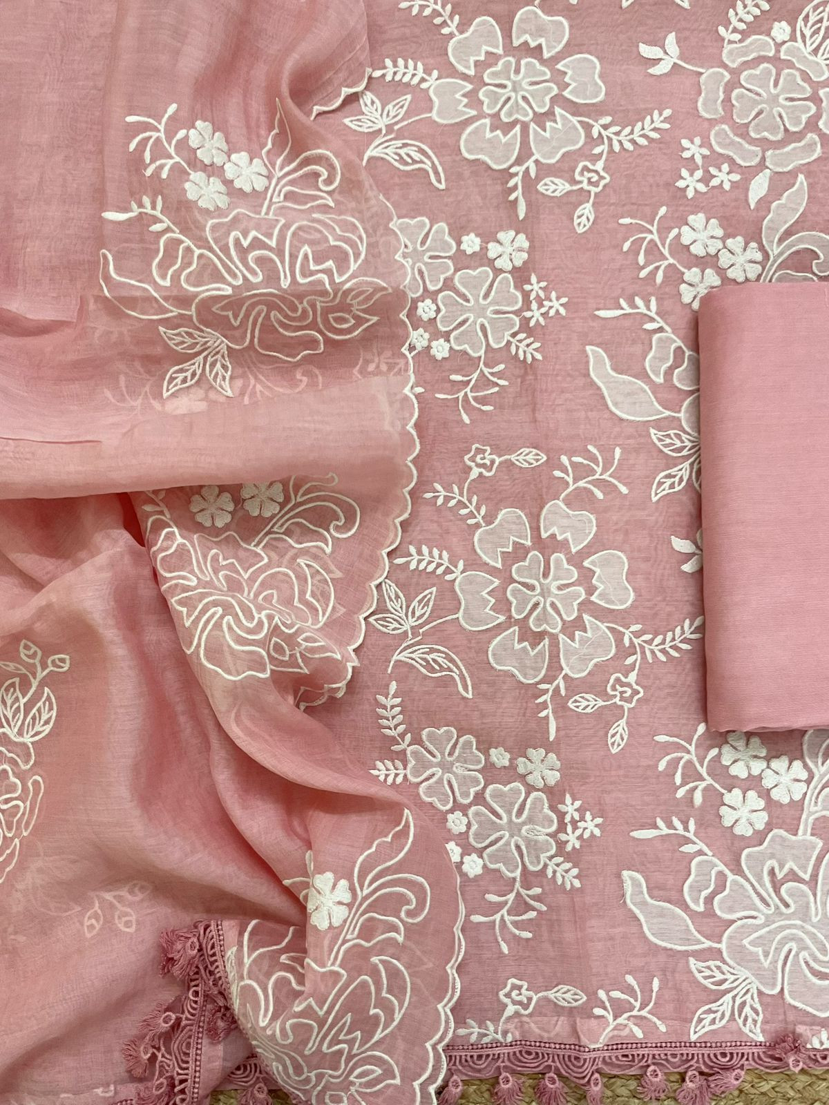 Pure Mul Chanderi Embroidered Suit - Pink