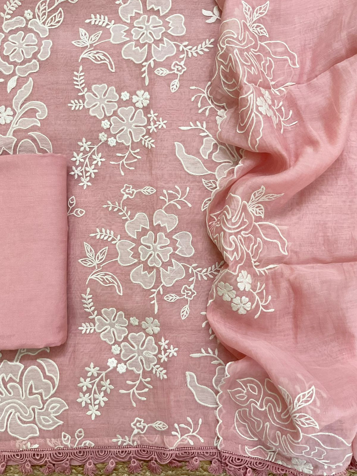 Pure Mul Chanderi Embroidered Suit - Pink