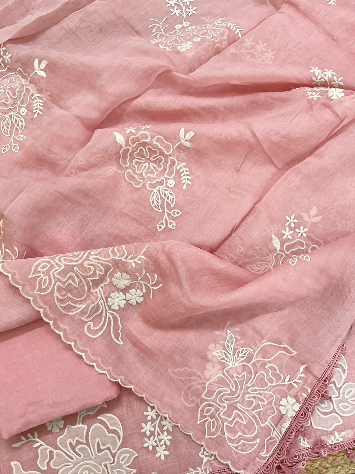 Pure Mul Chanderi Embroidered Suit - Pink