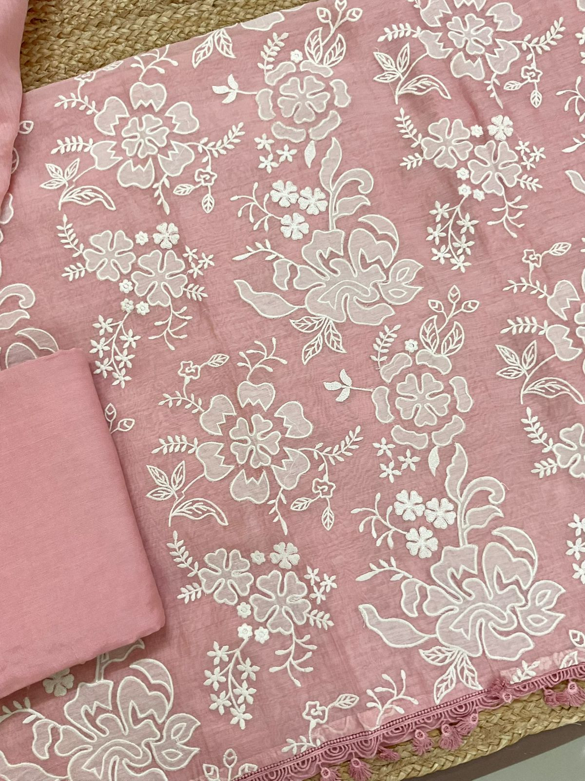 Pure Mul Chanderi Embroidered Suit - Pink