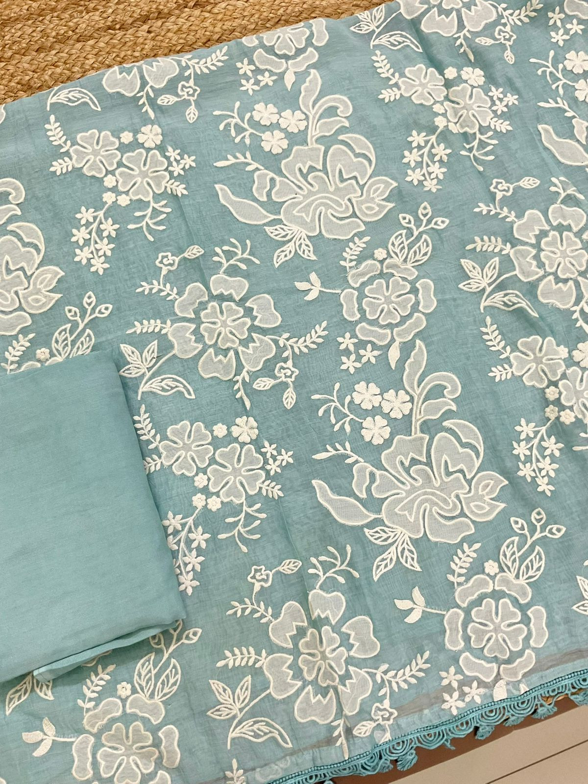 Pure Mul Chanderi Embroidered Suit - Blue