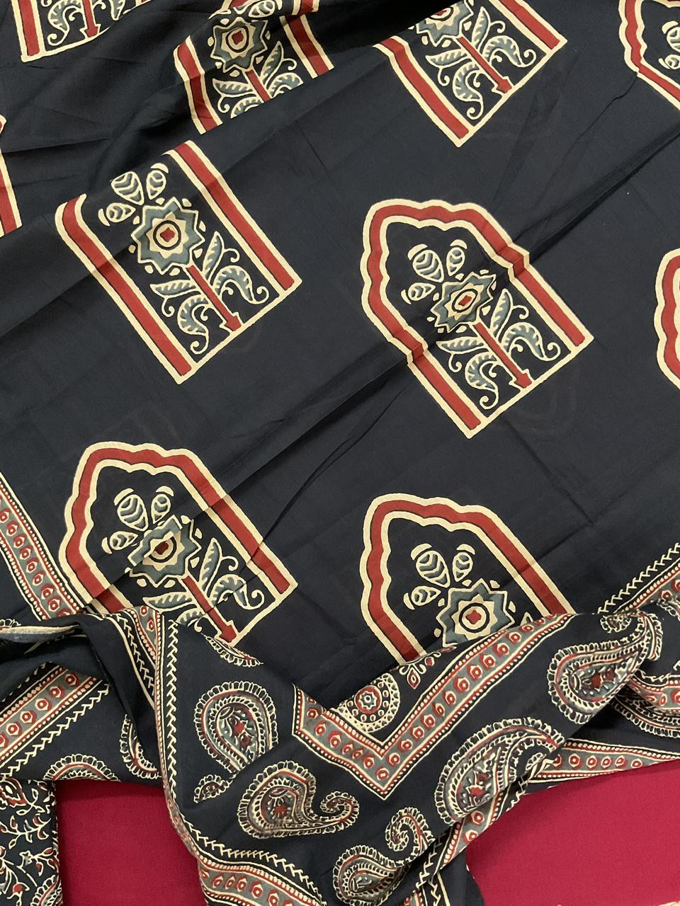 Pure Cotton Printed Embroidered Suit - Maroon