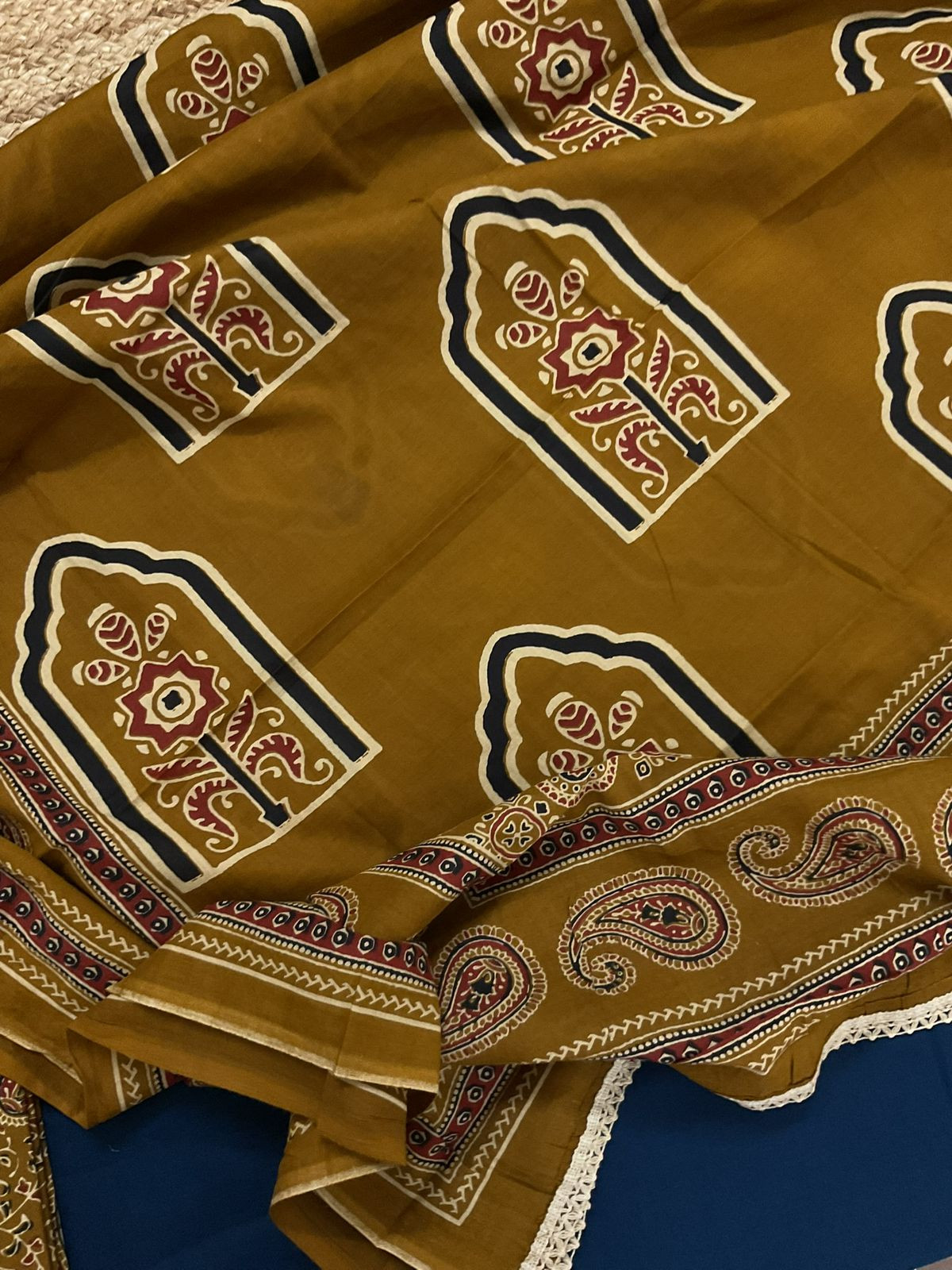 Pure Cotton Printed Embroidered Suit - Blue