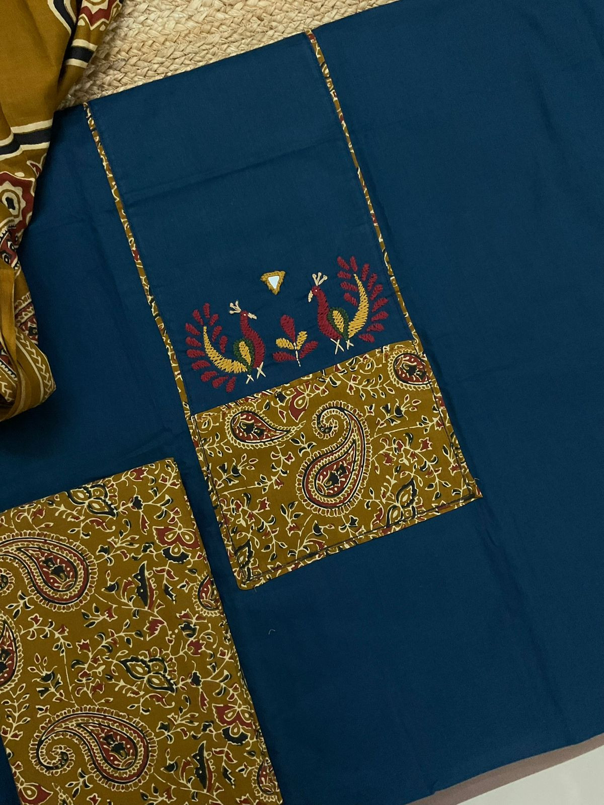 Pure Cotton Printed Embroidered Suit - Blue