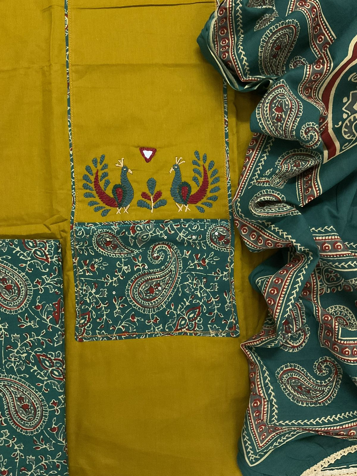 Pure Cotton Printed Embroidered Suit - Yellow