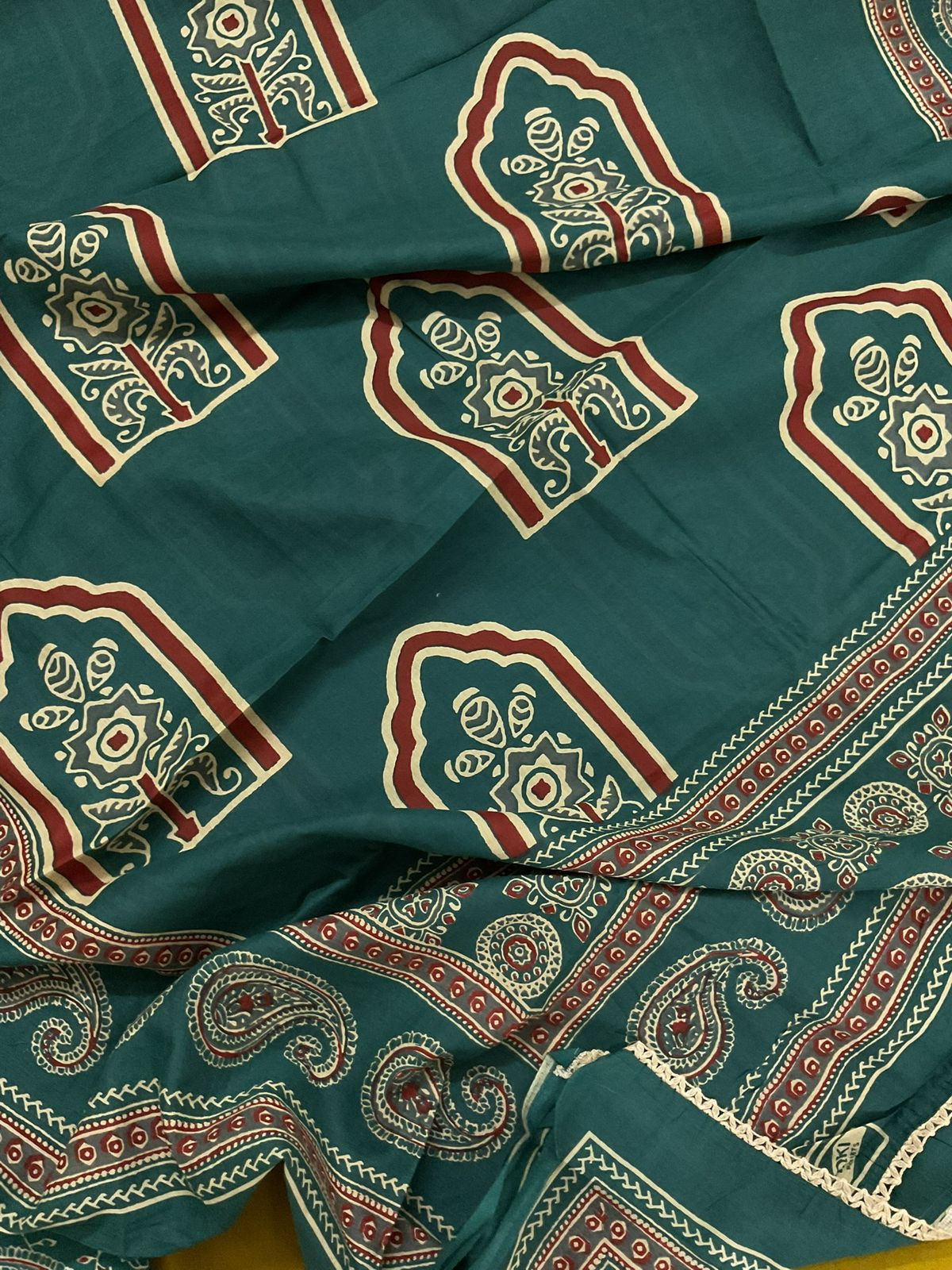 Pure Cotton Printed Embroidered Suit - Yellow