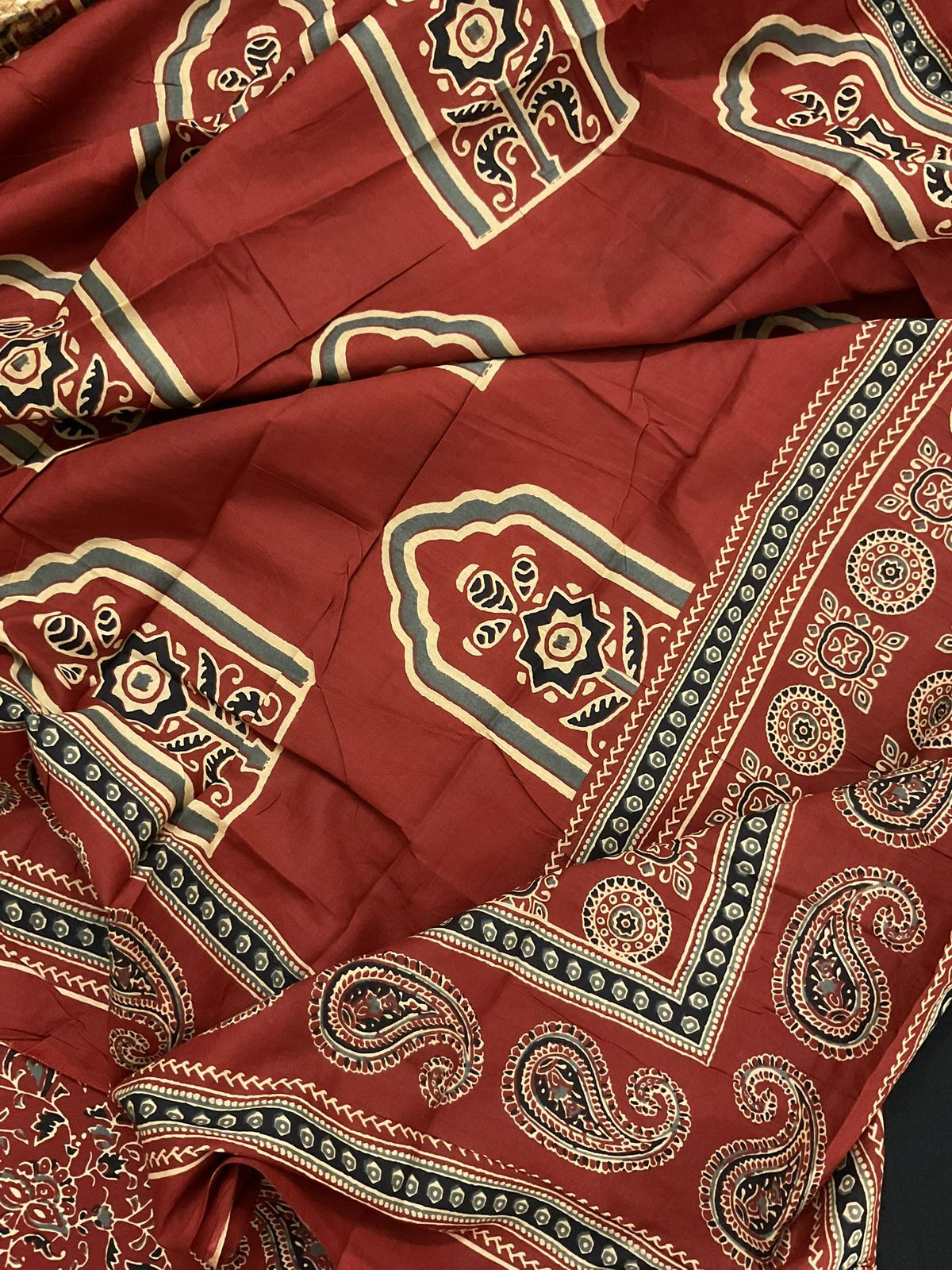 Pure Cotton Printed Embroidered Suit - Black