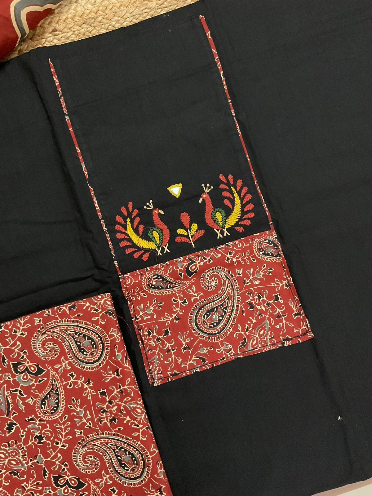 Pure Cotton Printed Embroidered Suit - Black