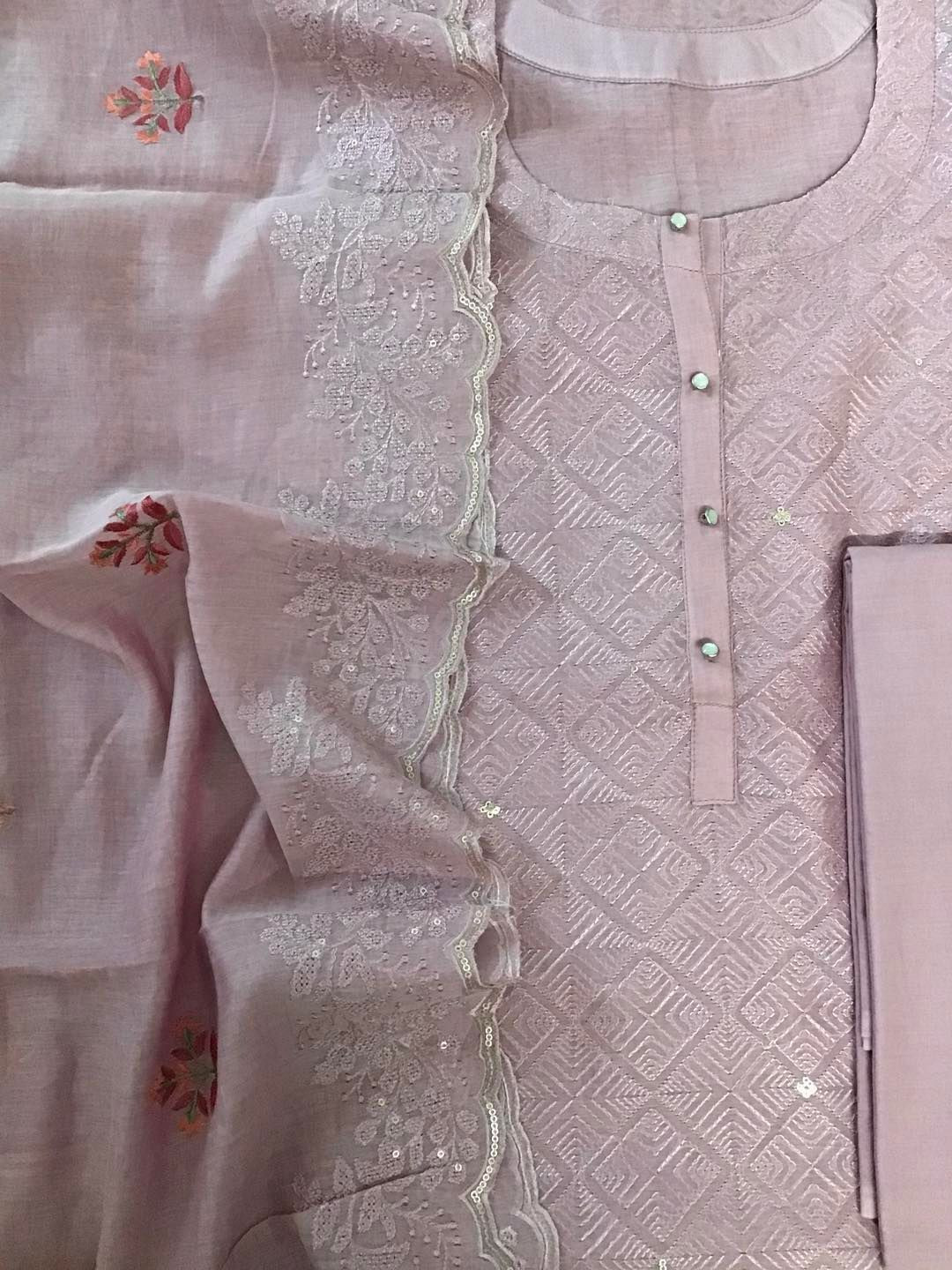 Pure Mul Chanderi Embroidered Suit - Pink