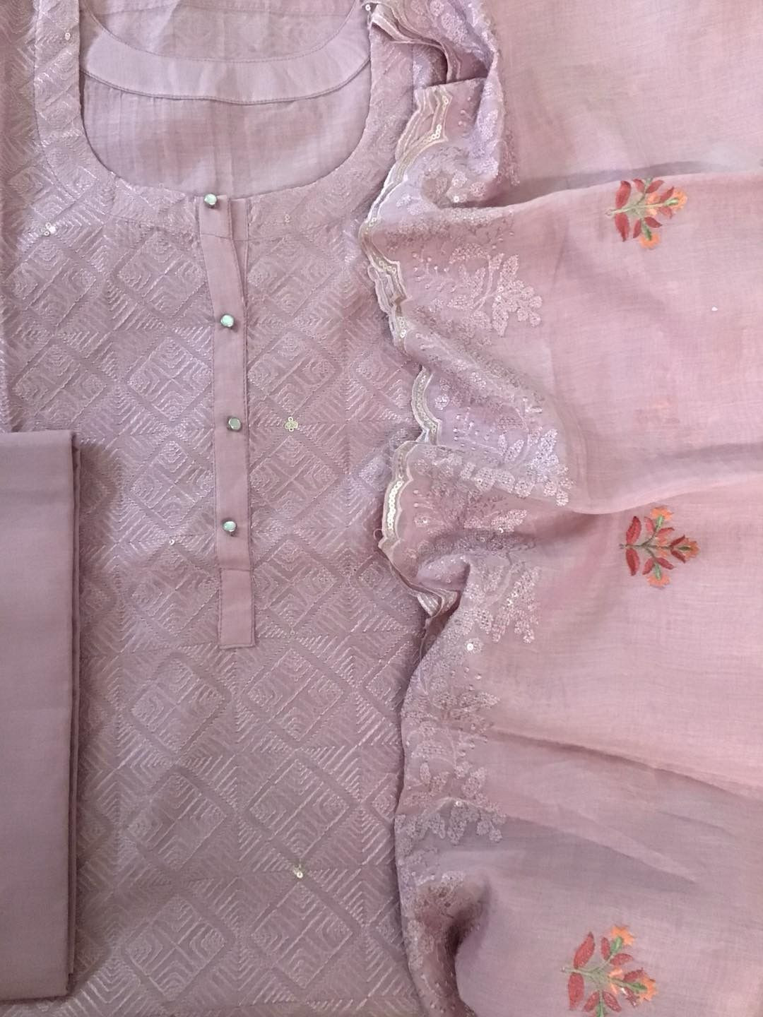 Pure Mul Chanderi Embroidered Suit - Pink