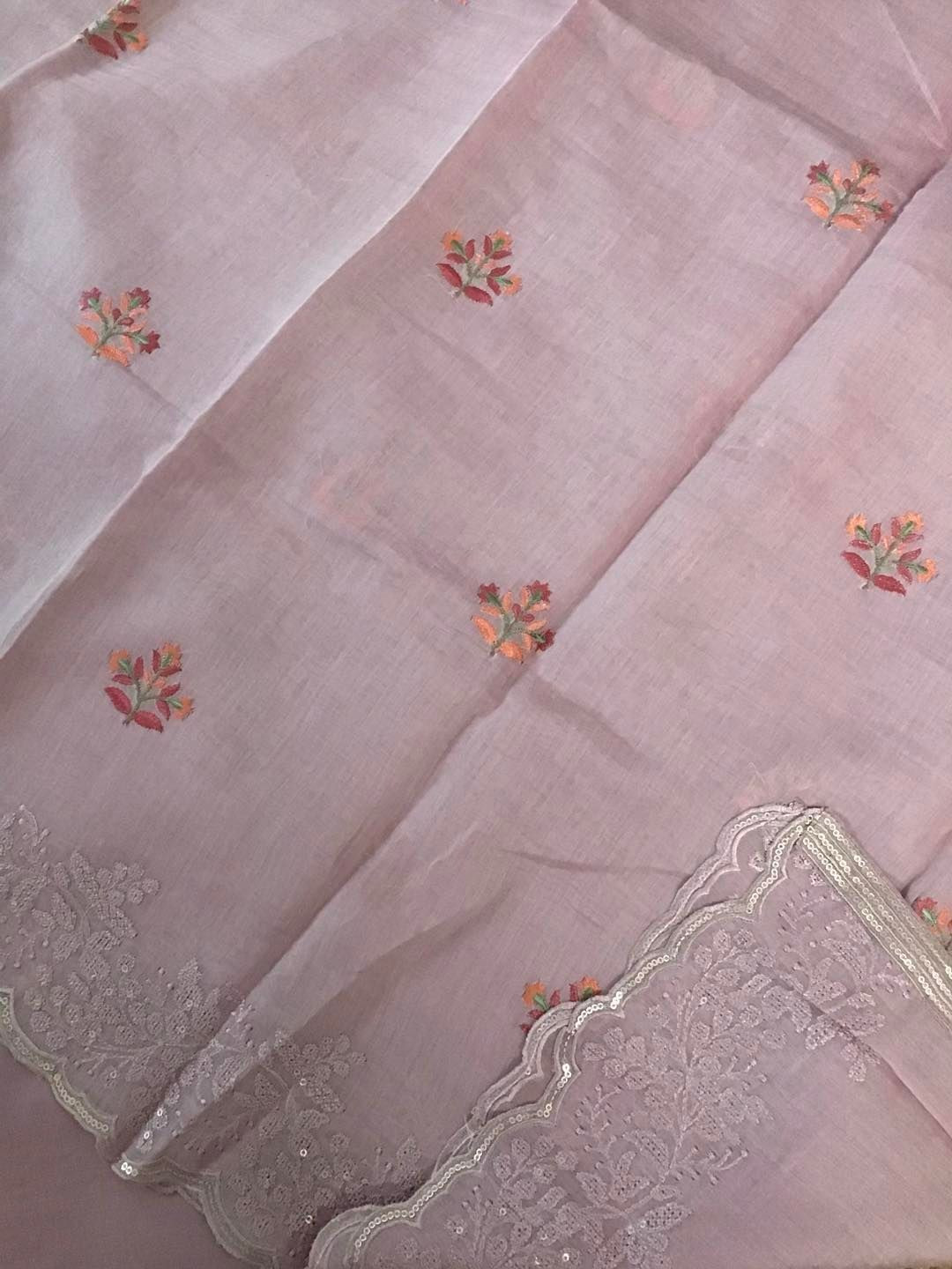 Pure Mul Chanderi Embroidered Suit - Pink