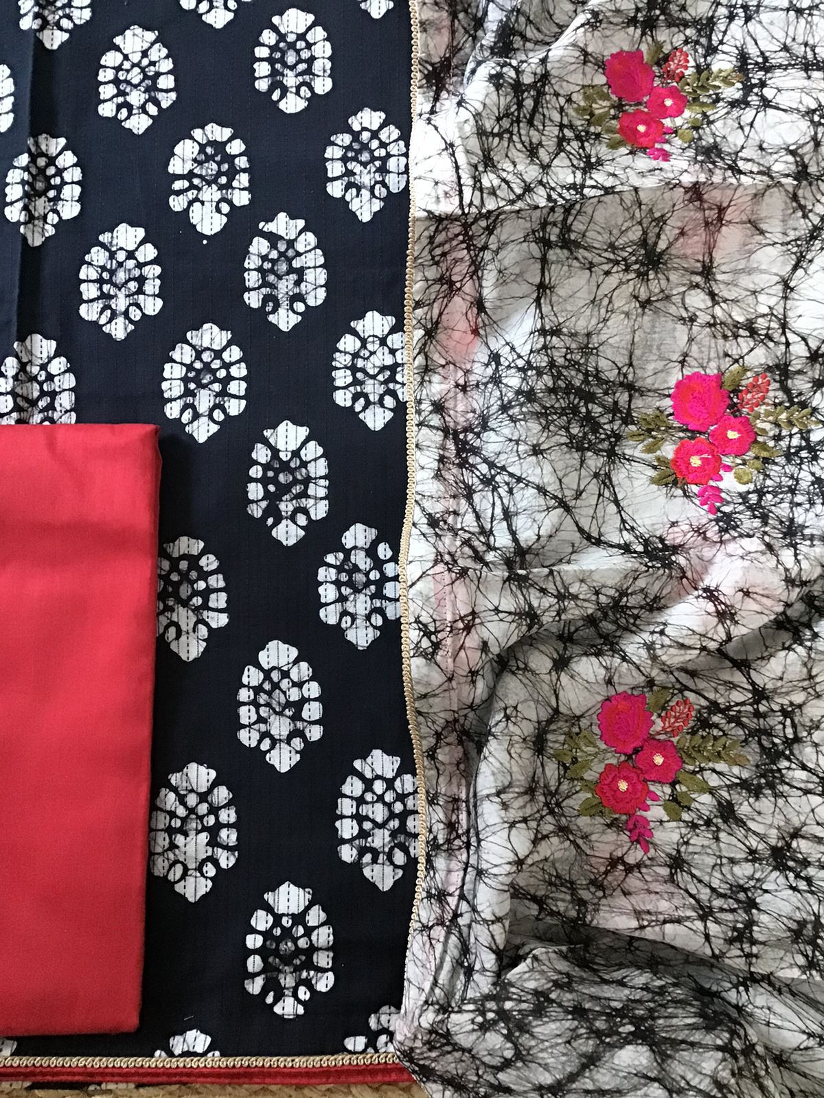 Pure Cotton Printed Embroidered Suit - Black