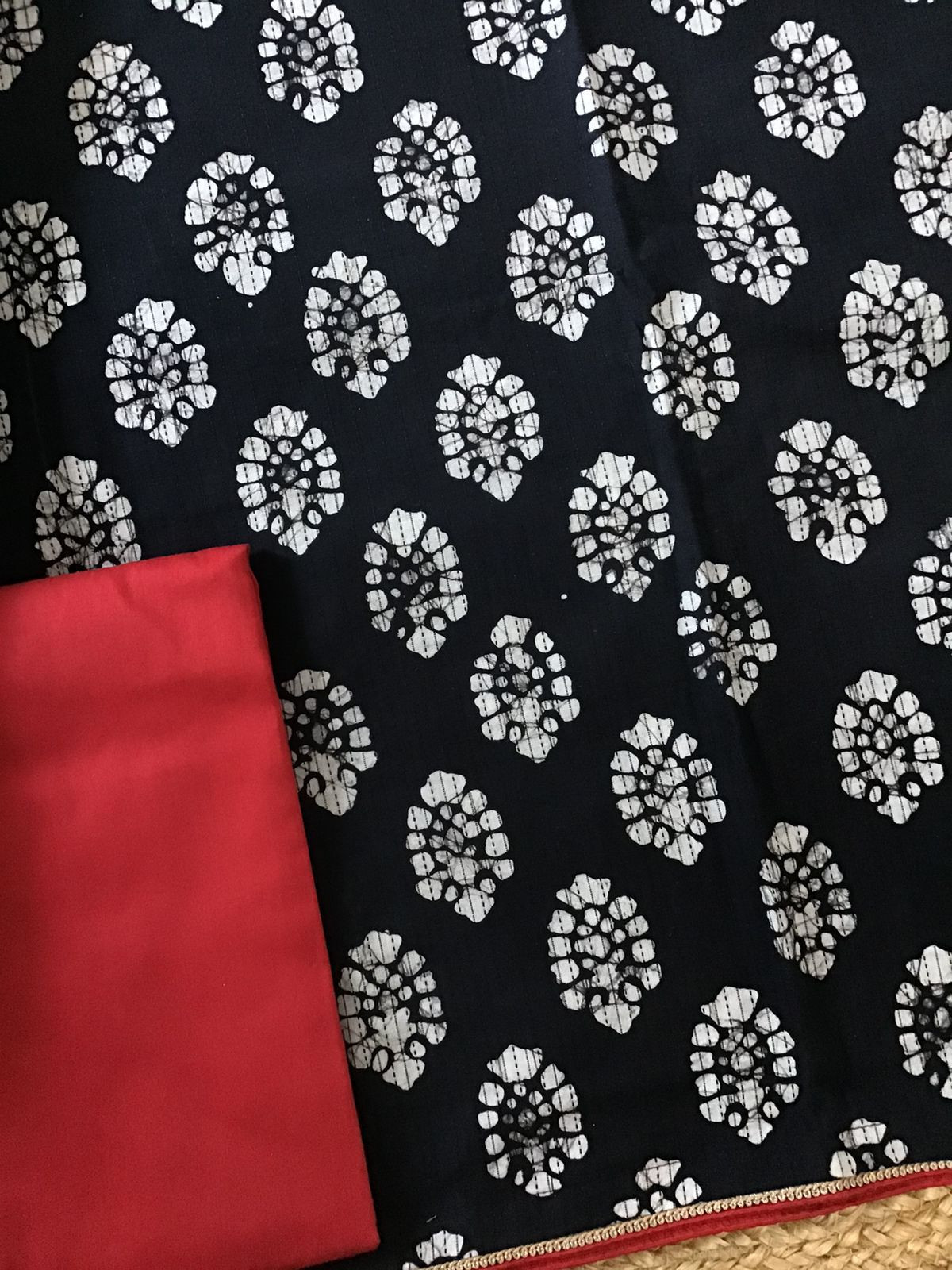 Pure Cotton Printed Embroidered Suit - Black