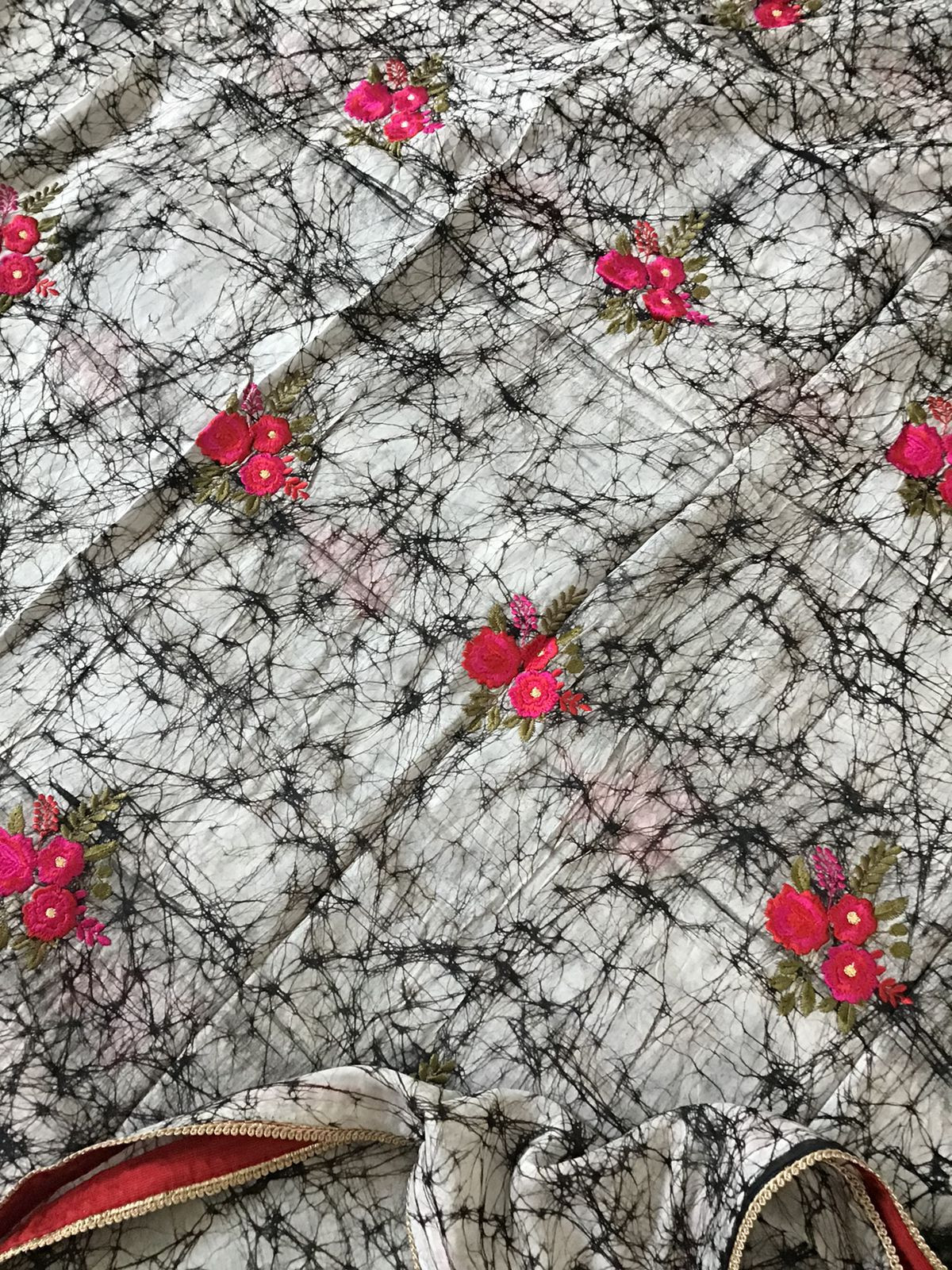 Pure Cotton Printed Embroidered Suit - Black