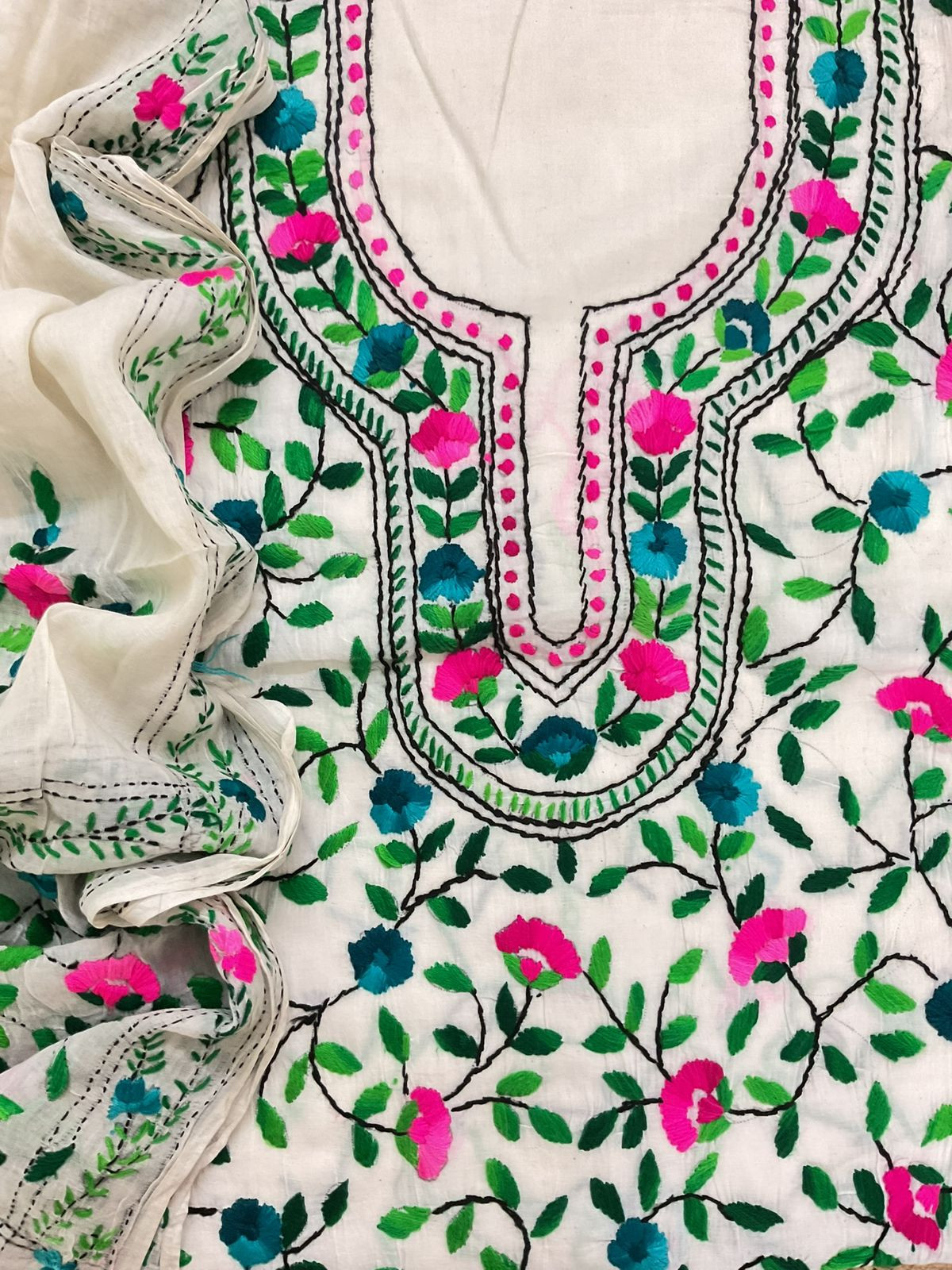 Pure Cotton Embroidered Suit - Off White