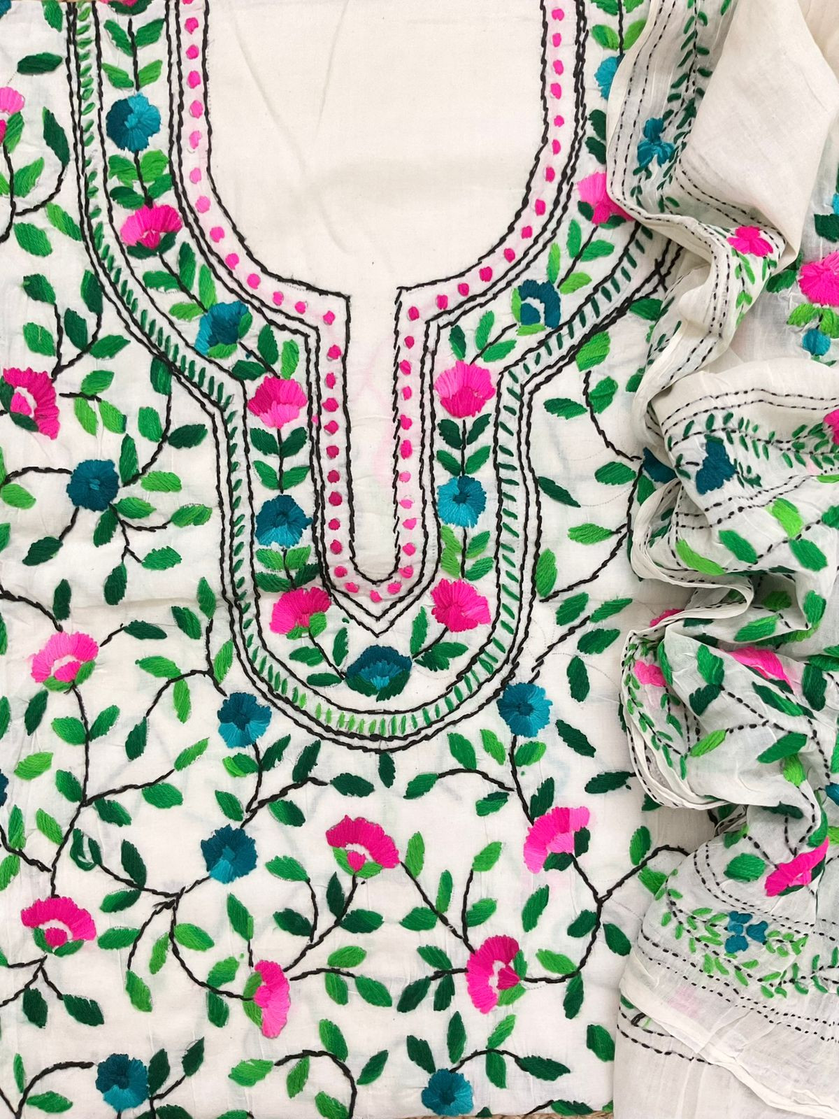 Pure Cotton Embroidered Suit - Off White