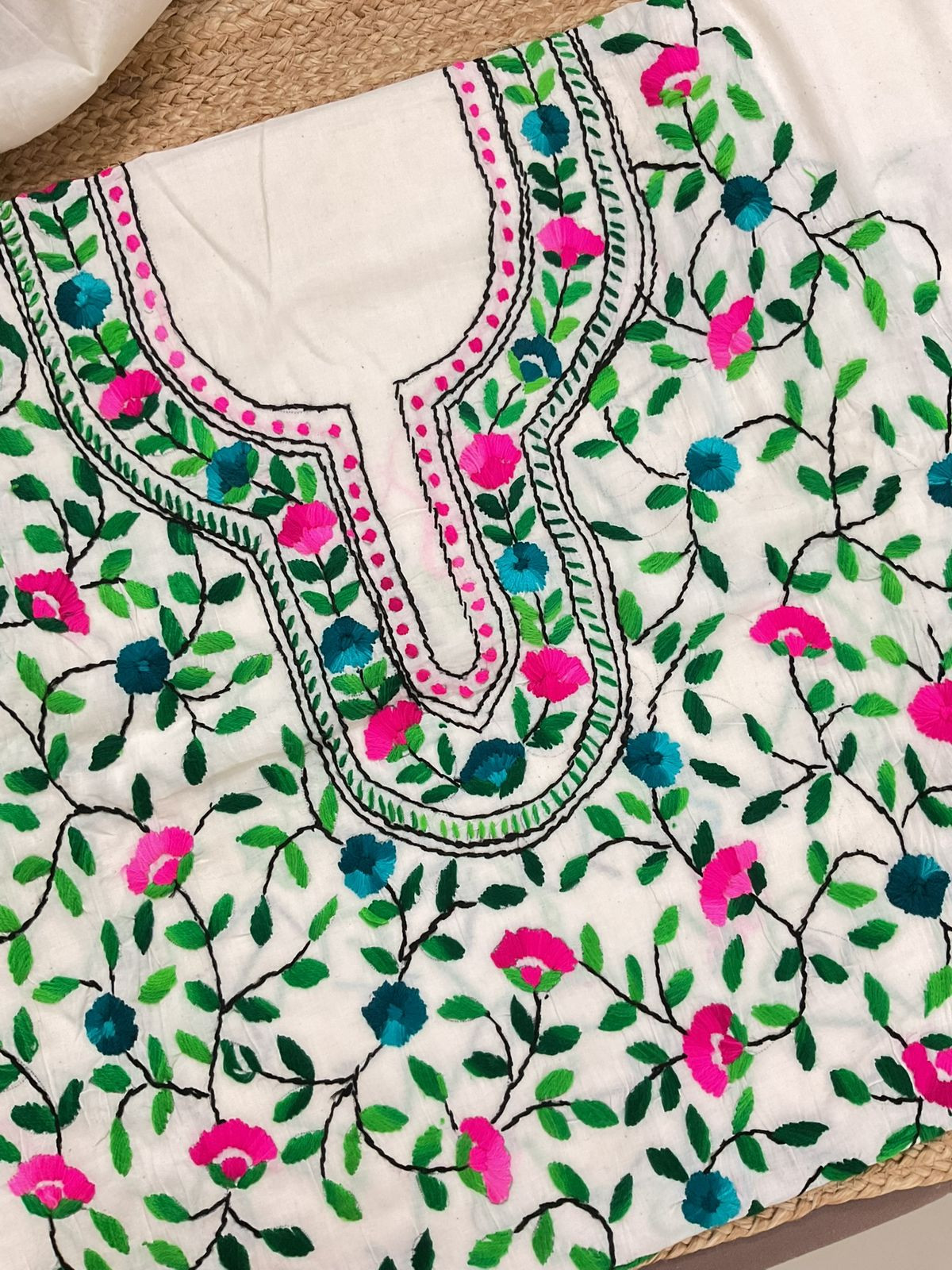 Pure Cotton Embroidered Suit - Off White