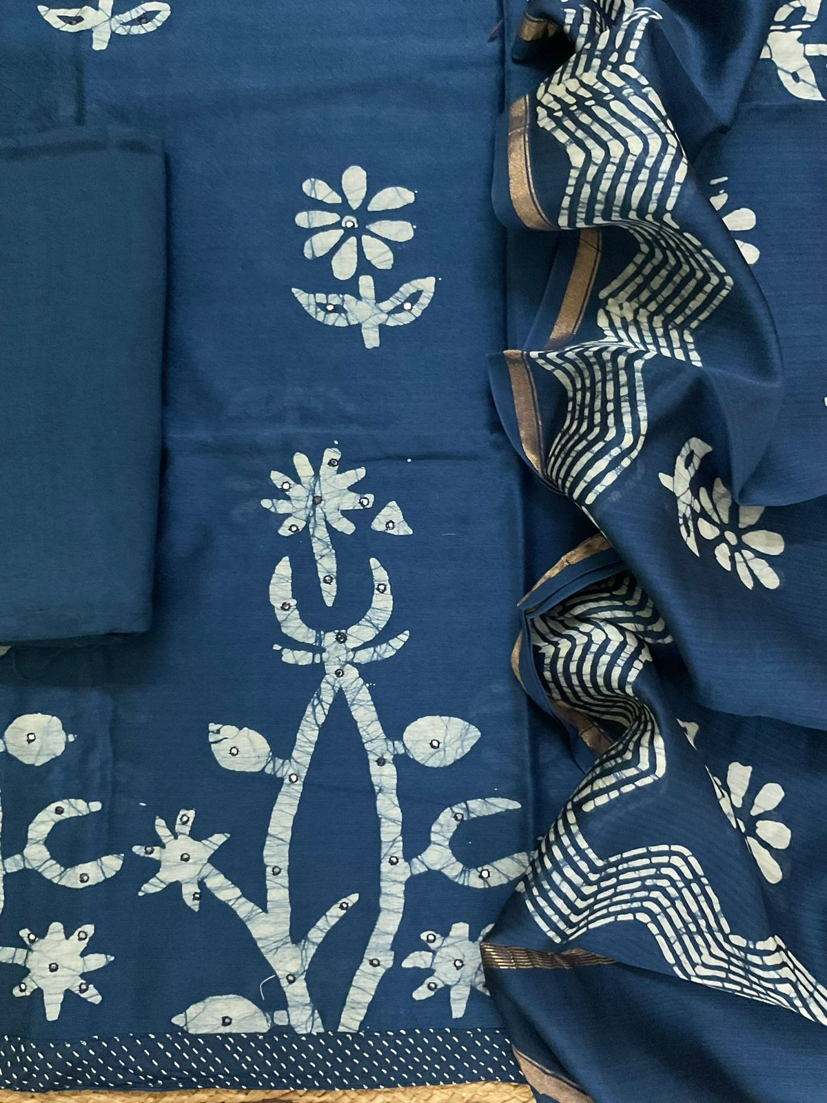 Pure Chanderi Printed Embroidered Suit - Blue