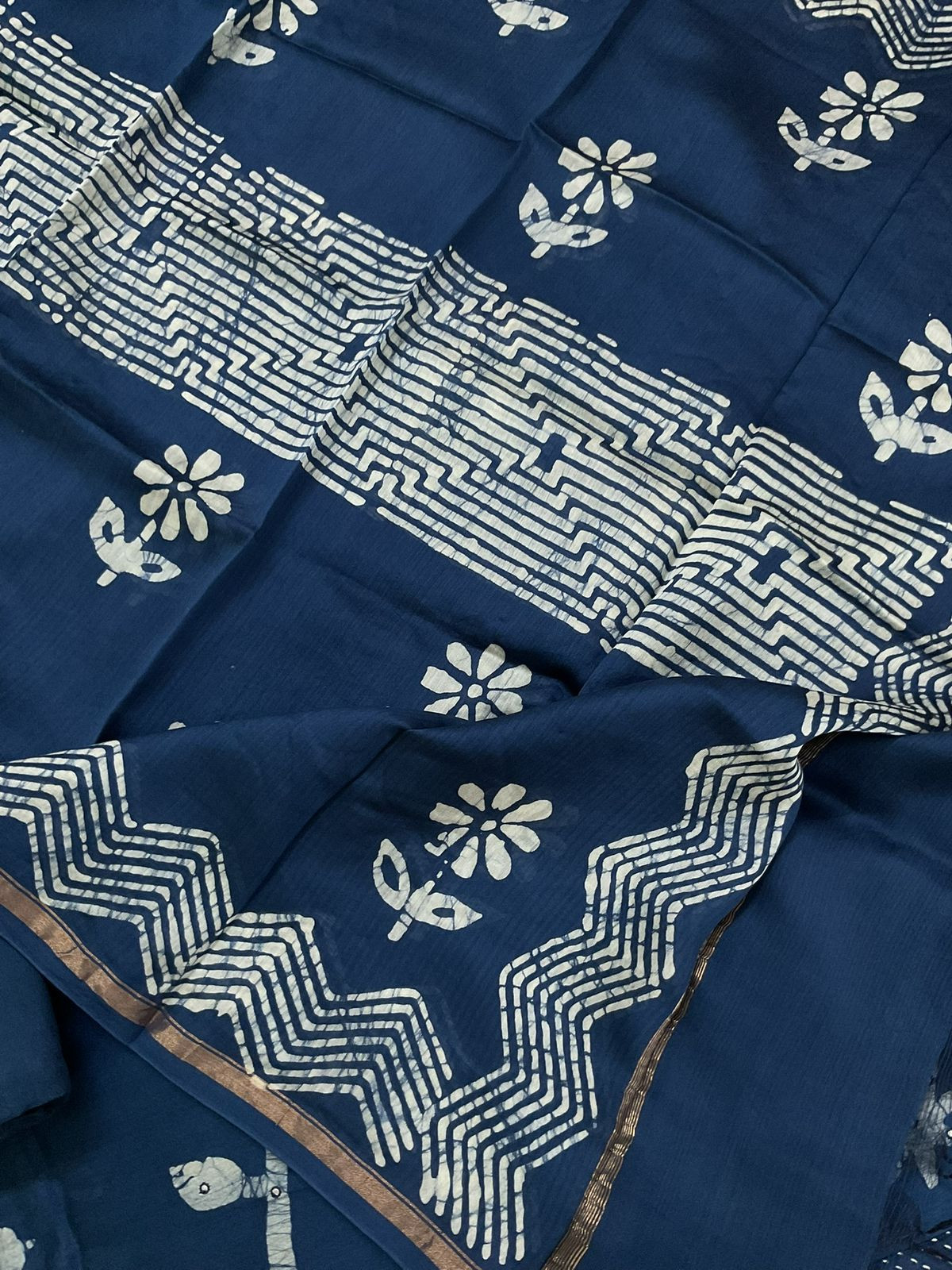 Pure Chanderi Printed Embroidered Suit - Blue