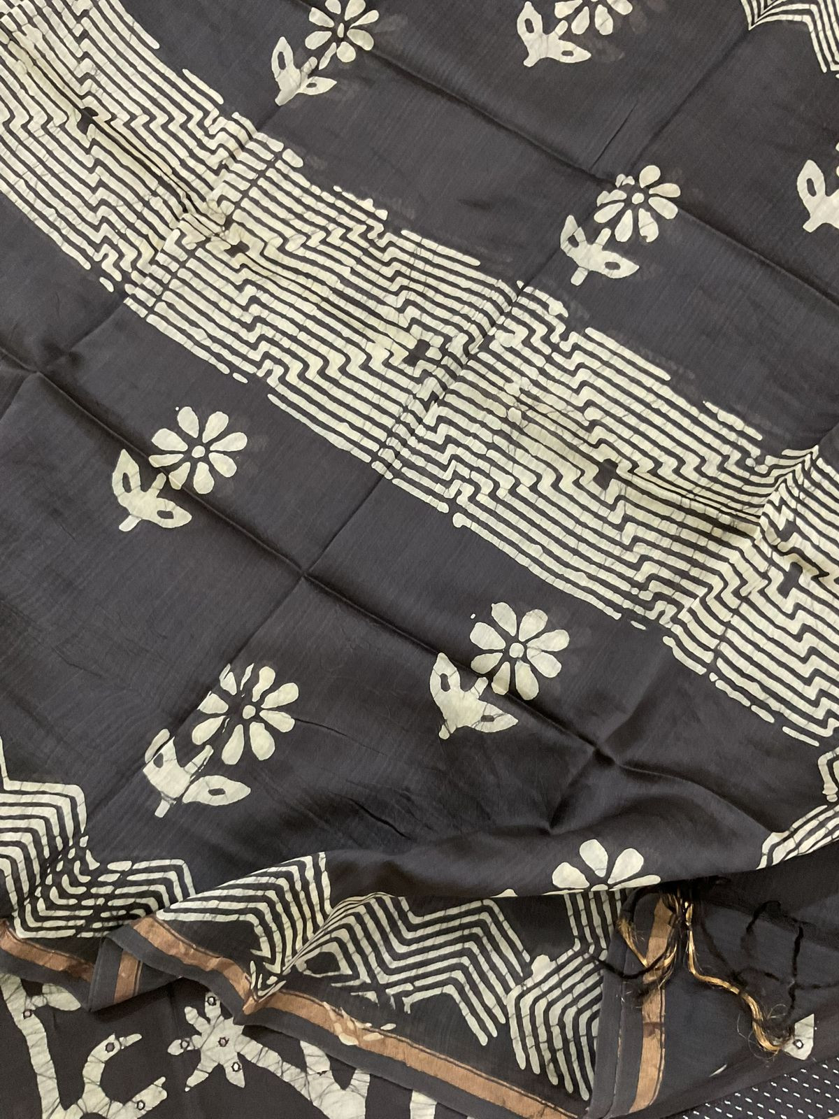 Pure Chanderi Printed Embroidered Suit - Brown