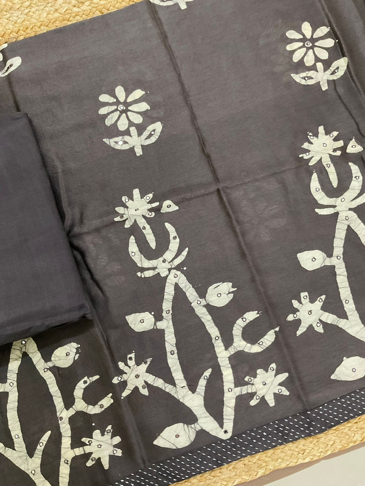 Pure Chanderi Printed Embroidered Suit - Brown