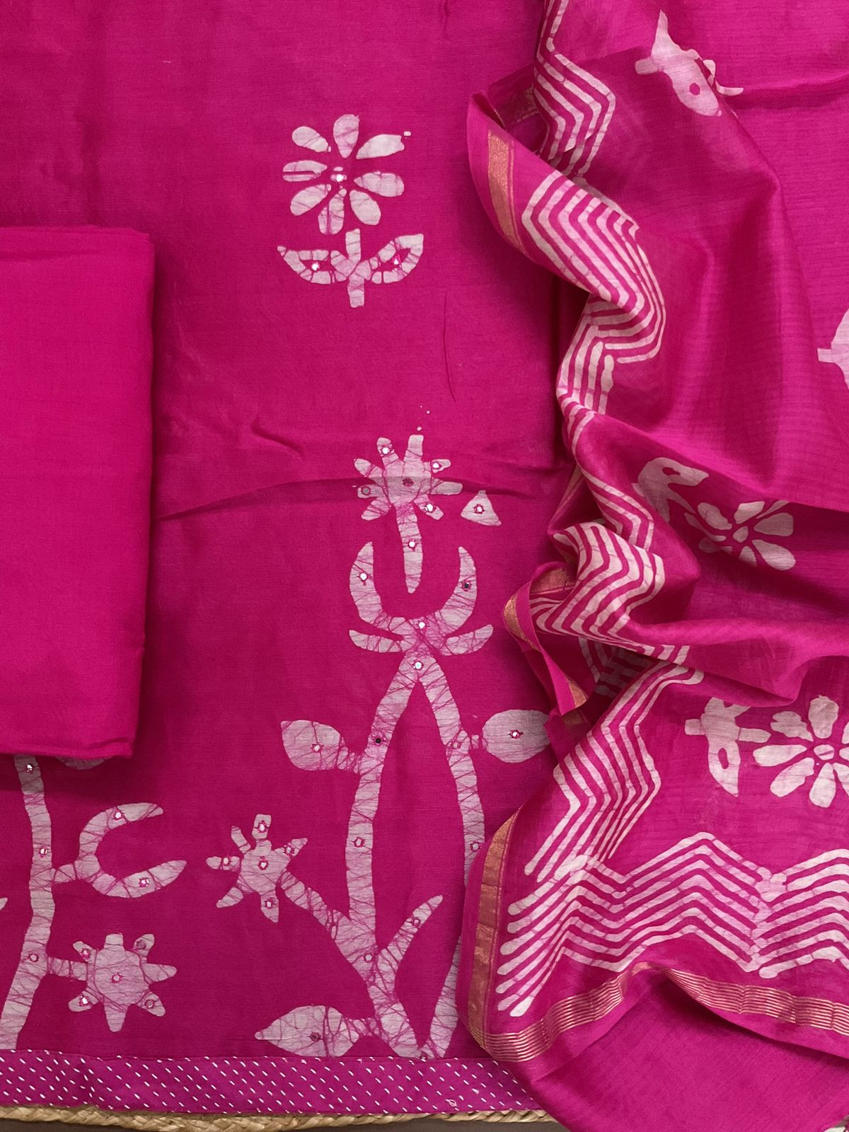 Pure Chanderi Printed Embroidered Suit - Pink