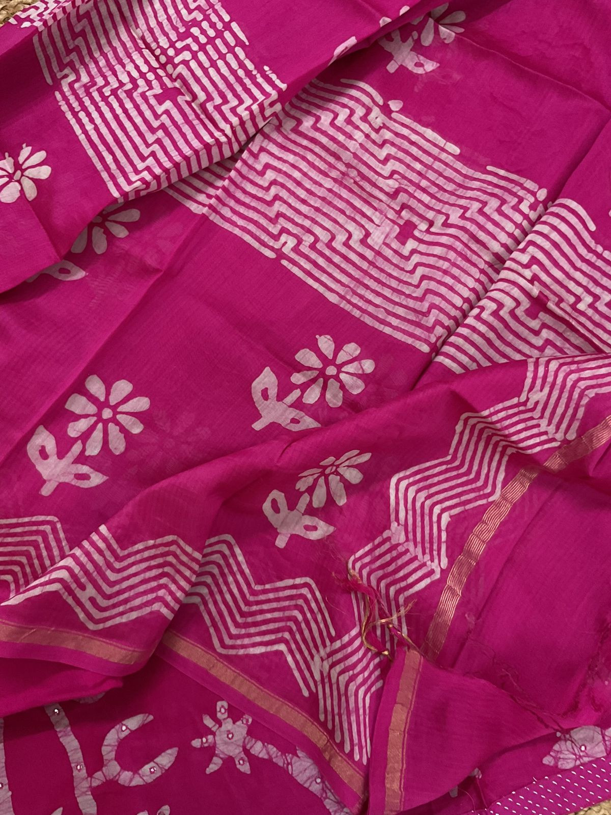 Pure Chanderi Printed Embroidered Suit - Pink