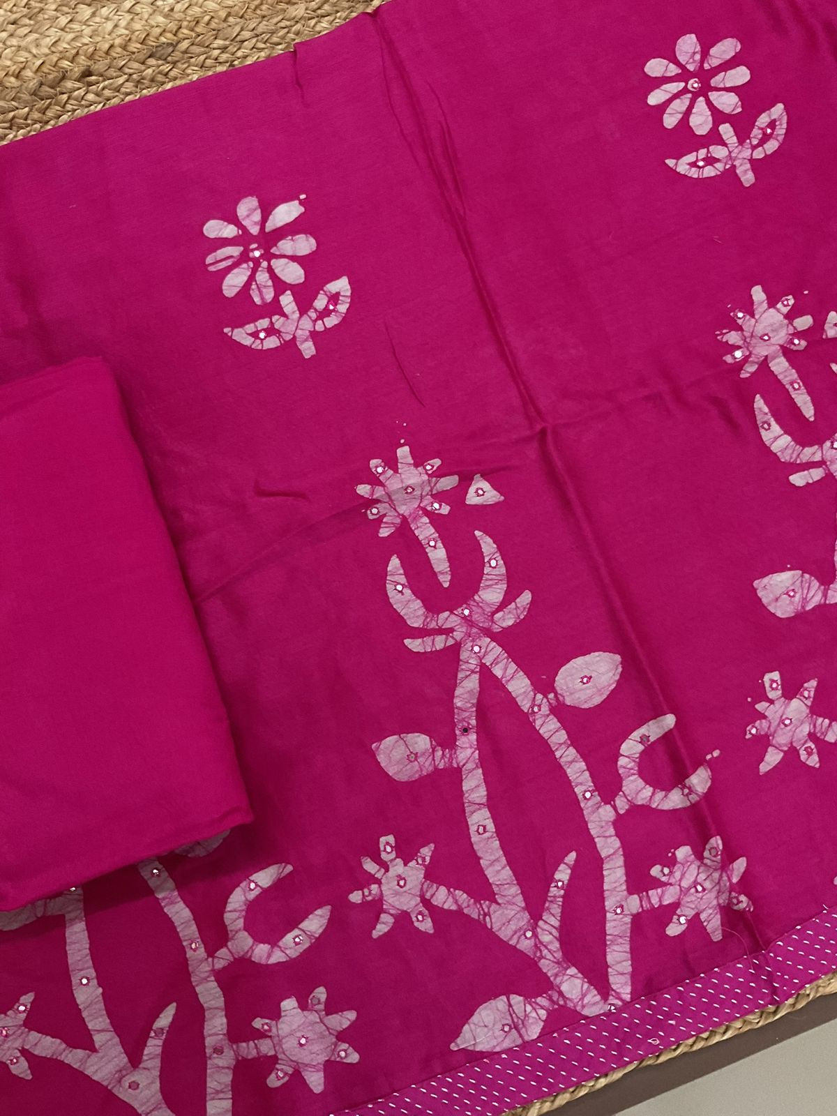 Pure Chanderi Printed Embroidered Suit - Pink