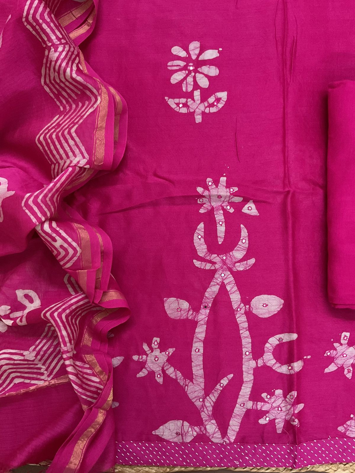 Pure Chanderi Printed Embroidered Suit - Pink
