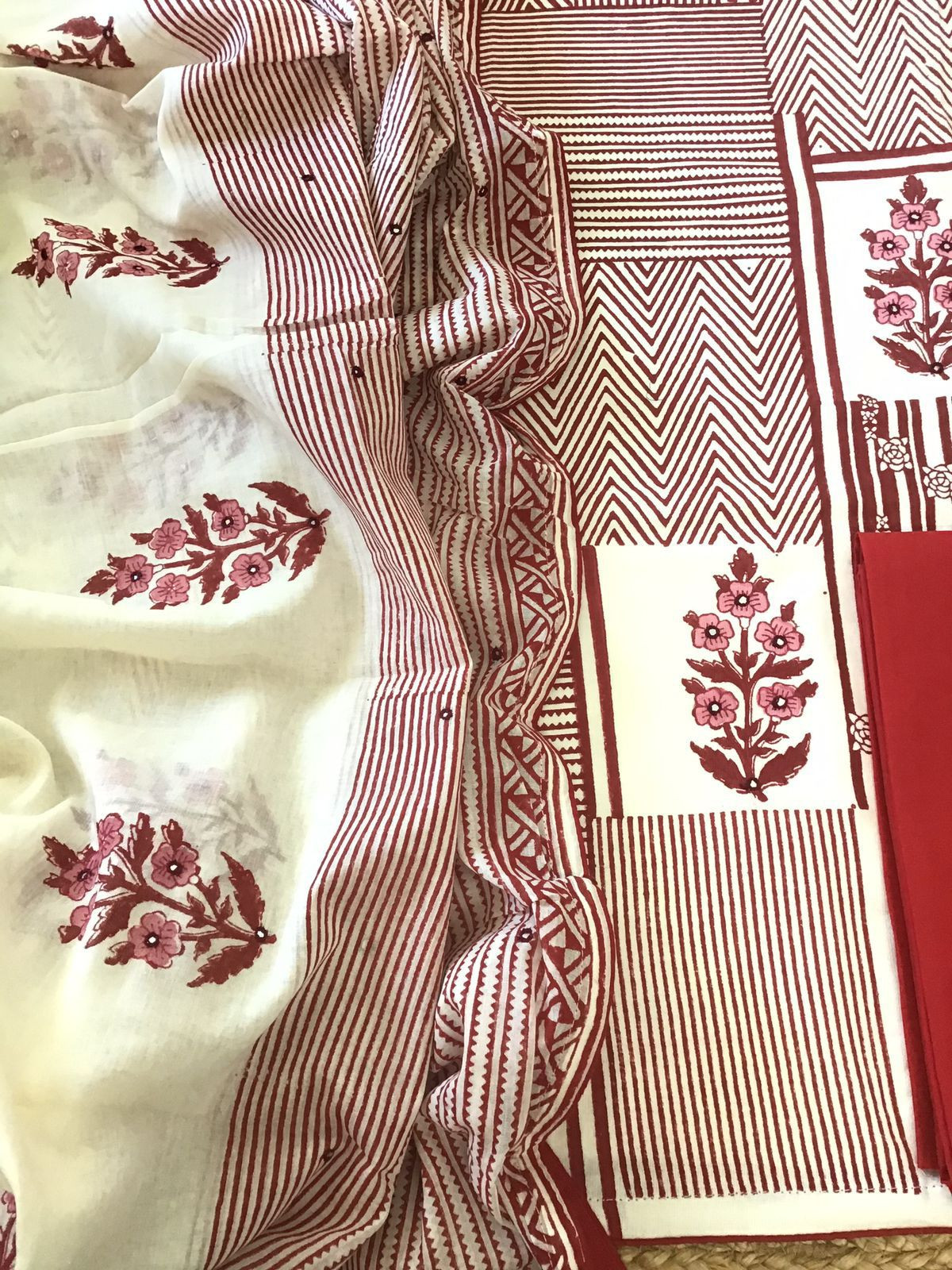 Pure Cotton Printed Embroidered Suit - Offwhite