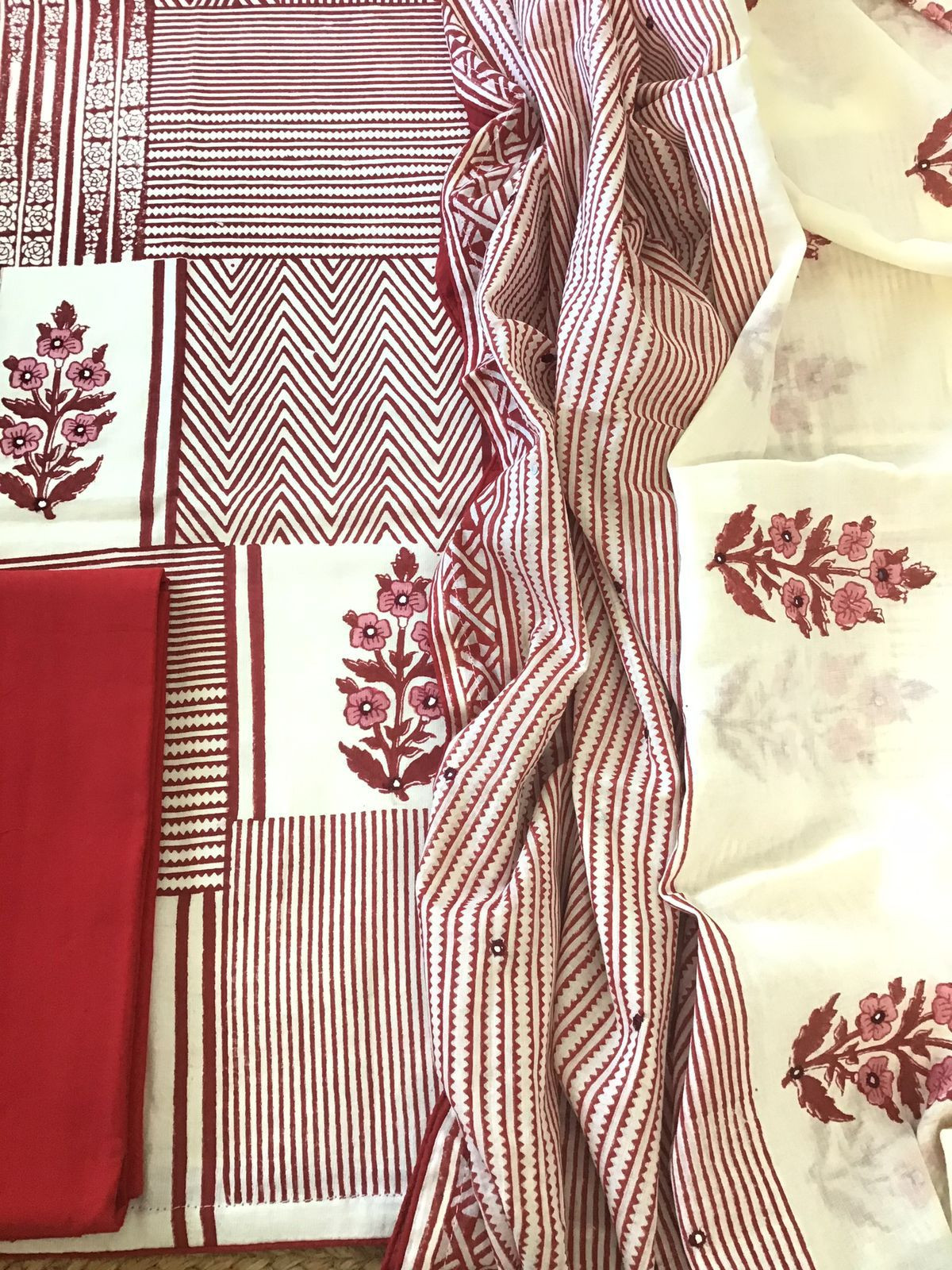 Pure Cotton Printed Embroidered Suit - Offwhite