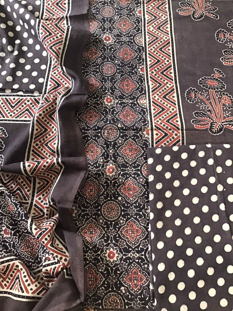 Image of Pure Cotton Ajrakh Printed Suit - Brown