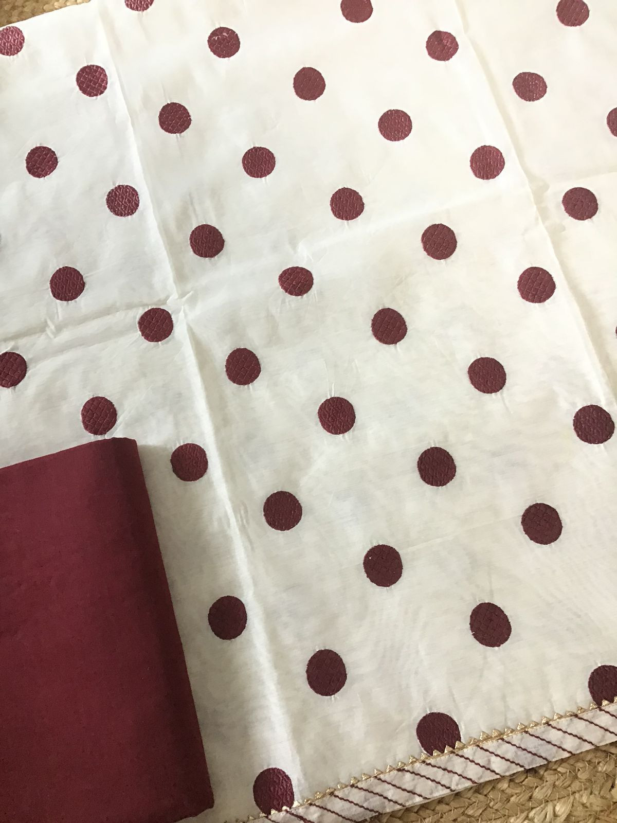 Soft Chanderi Printed Embroidered Suit - Off White