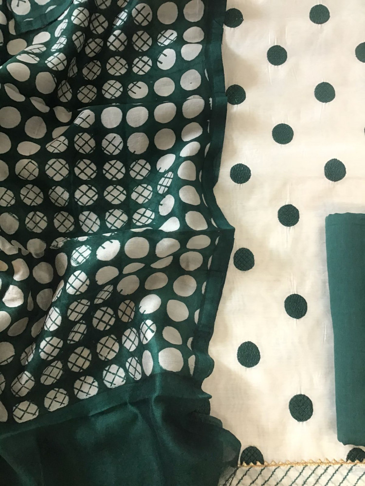 Image of Soft Chanderi Printed Embroidered Suit - Off White