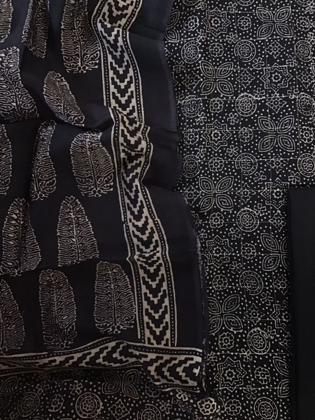 Pure Maheshwari Silk Printed Banarasi Weaved Suit - Black
