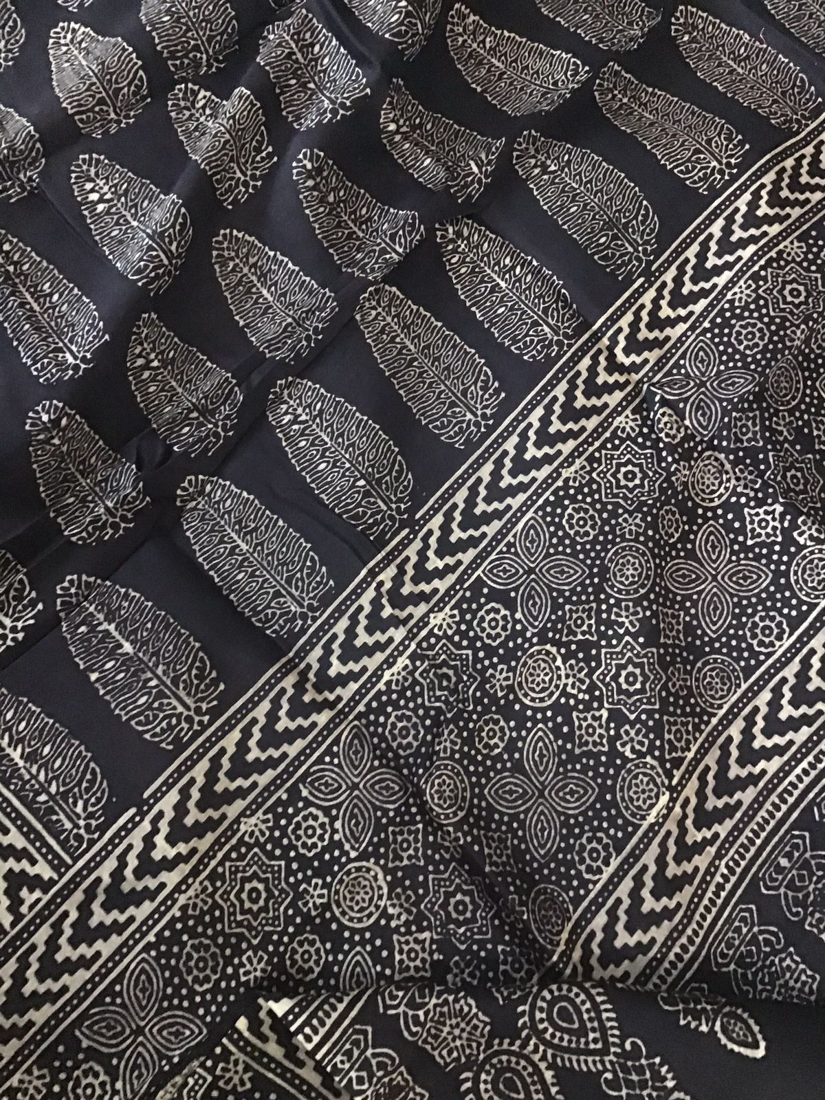 Pure Maheshwari Silk Printed Banarasi Weaved Suit - Black